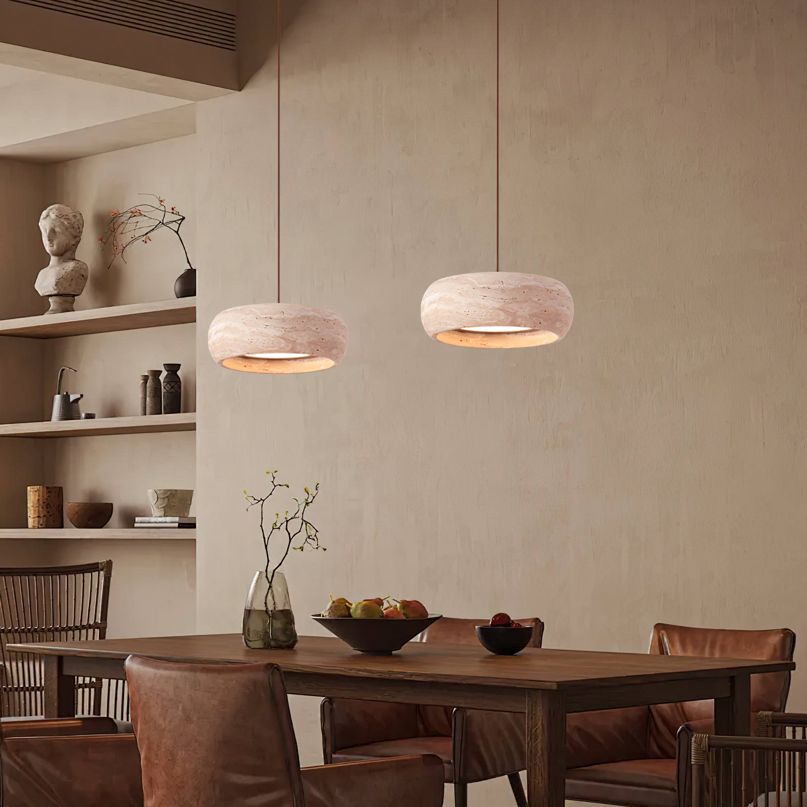 Eurvaran Modern Minimalist Drum Travertine Pendant Lamp - Letslighting