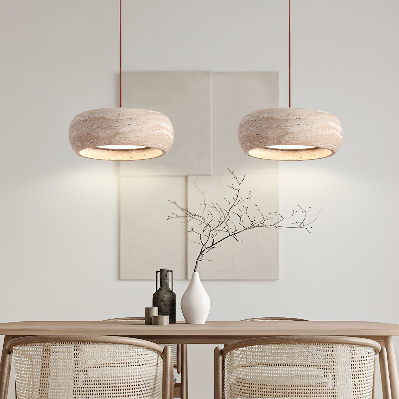Eurvaran Modern Minimalist Drum Travertine Pendant Lamp - Letslighting