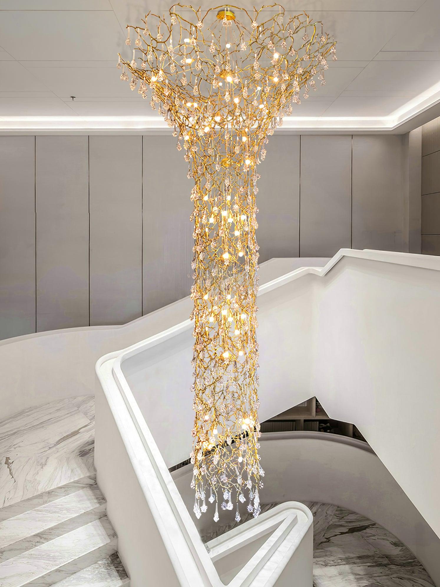 Abeleisa Tree Branch Staircase Brass Crystal Chandelier - Blowlighting