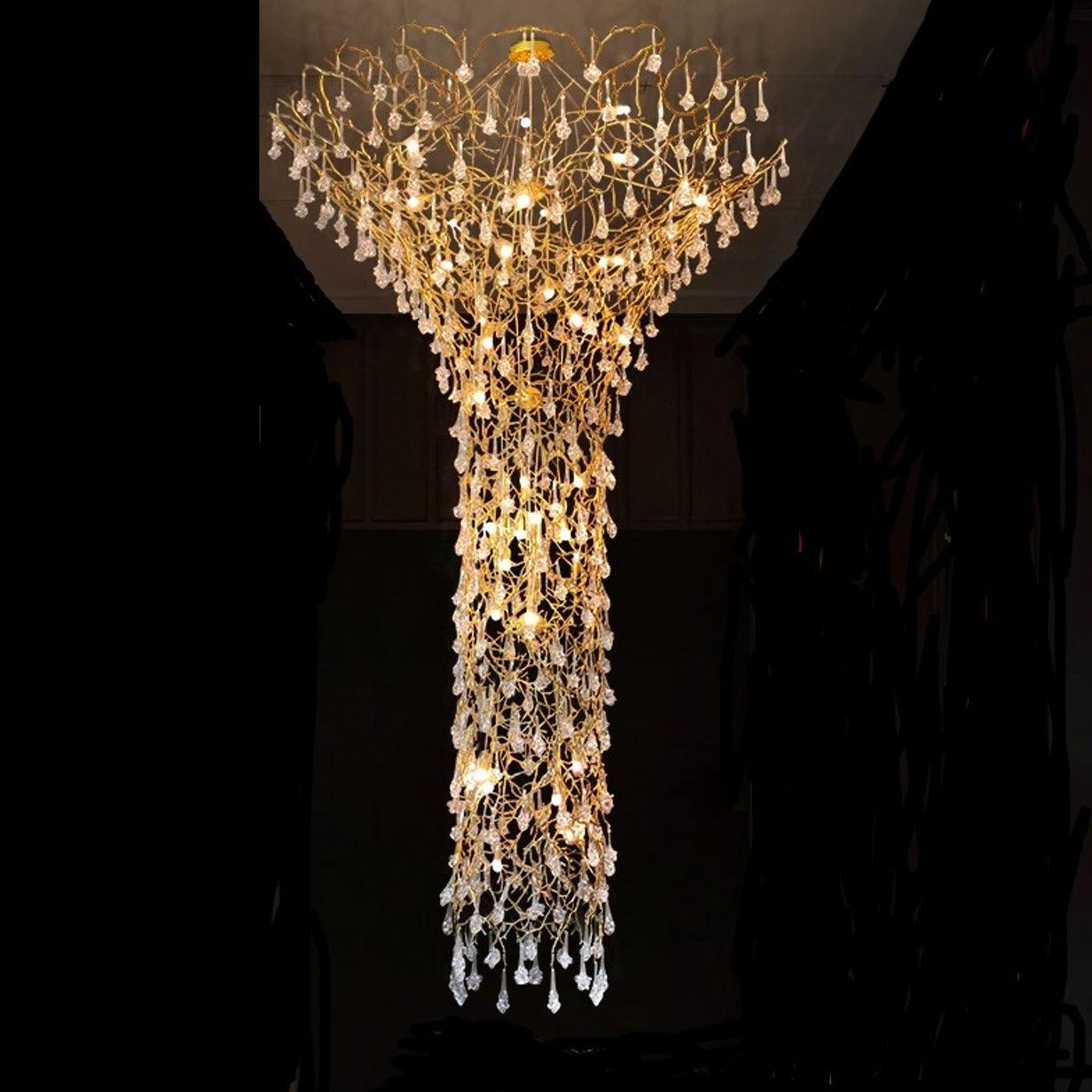 Abeleisa Tree Branch Staircase Brass Crystal Chandelier - Blowlighting