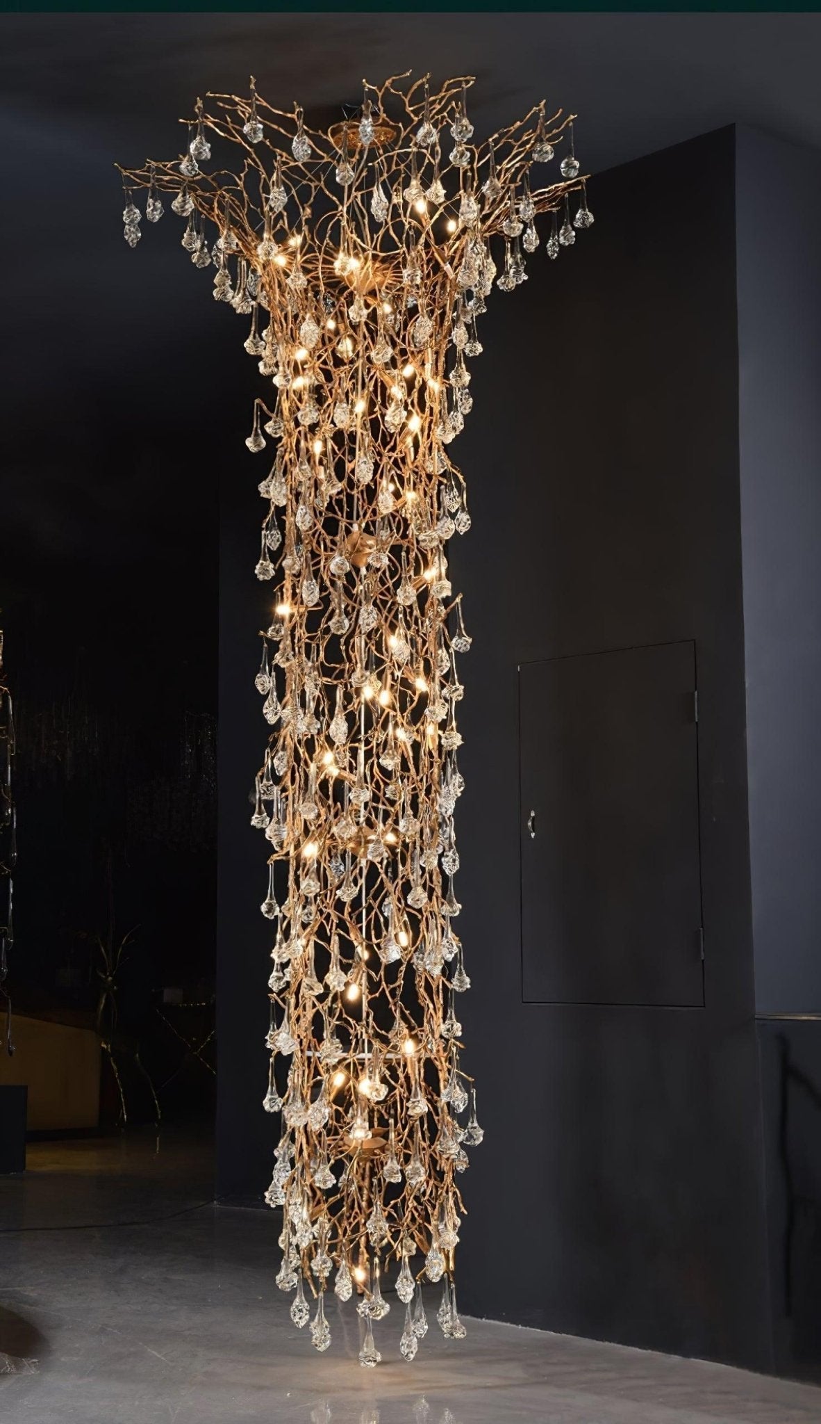 Abeleisa Tree Branch Staircase Brass Crystal Chandelier - Blowlighting