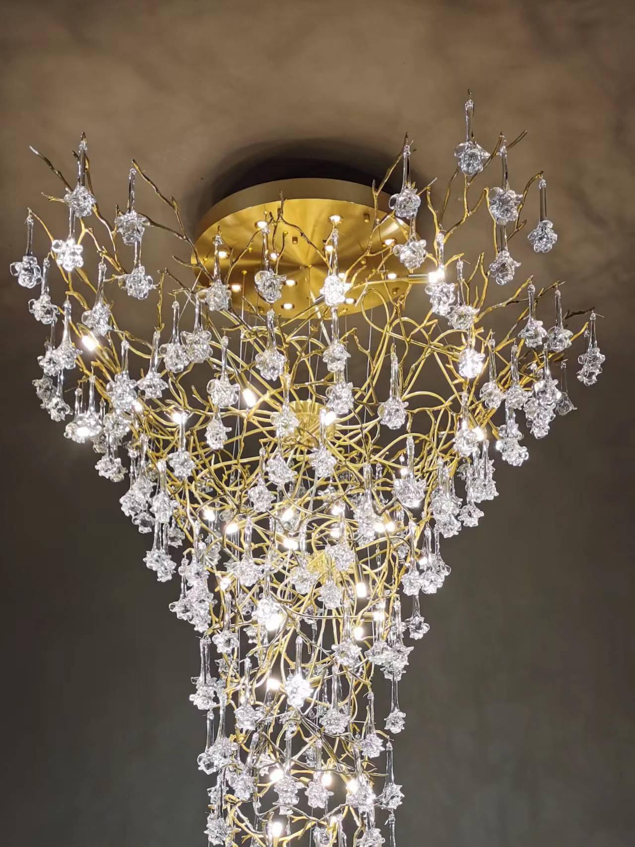 Abeleisa Tree Branch Staircase Brass Crystal Chandelier - Blowlighting