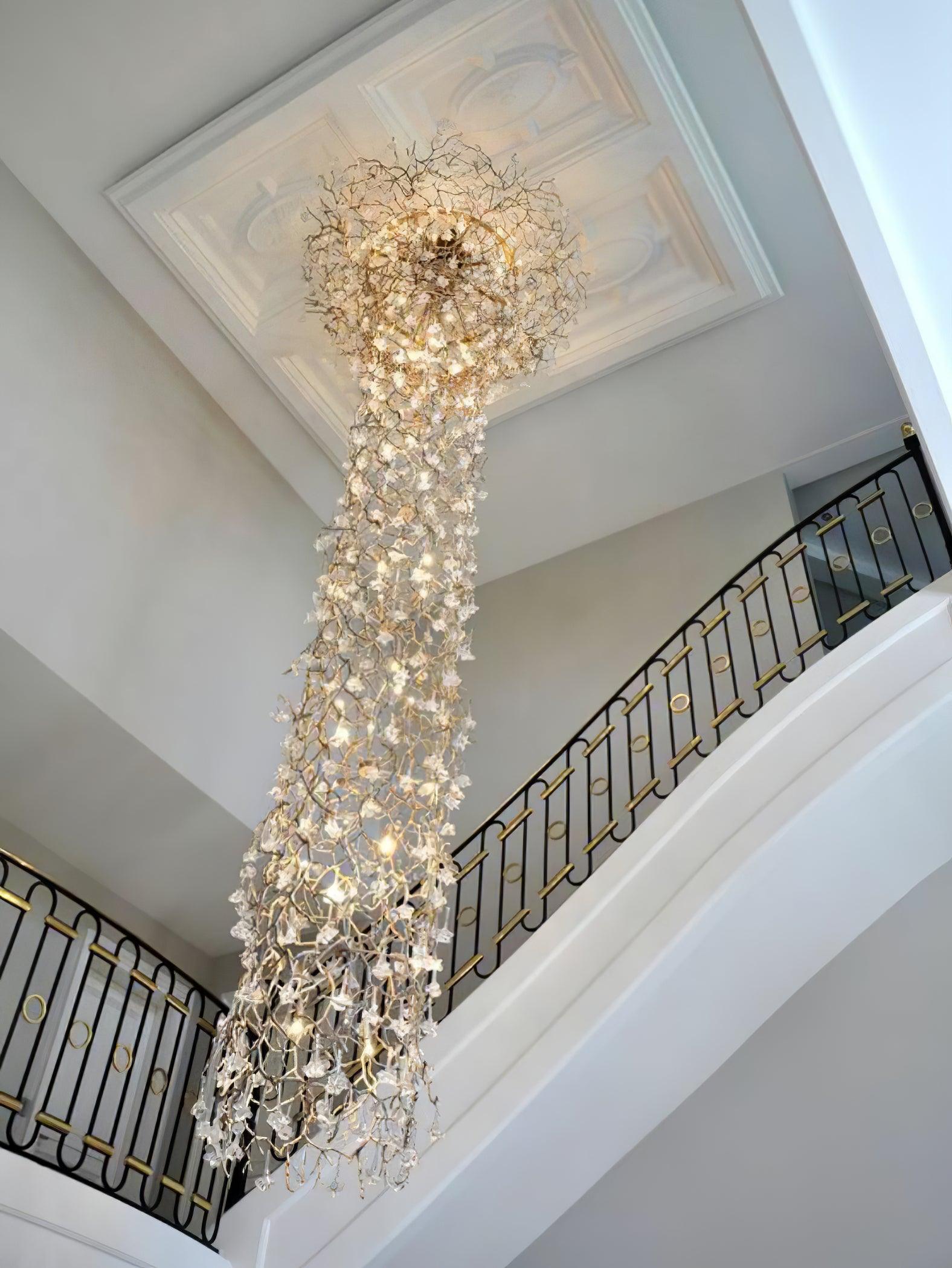 Abeleisa Tree Branch Staircase Brass Crystal Chandelier - Blowlighting