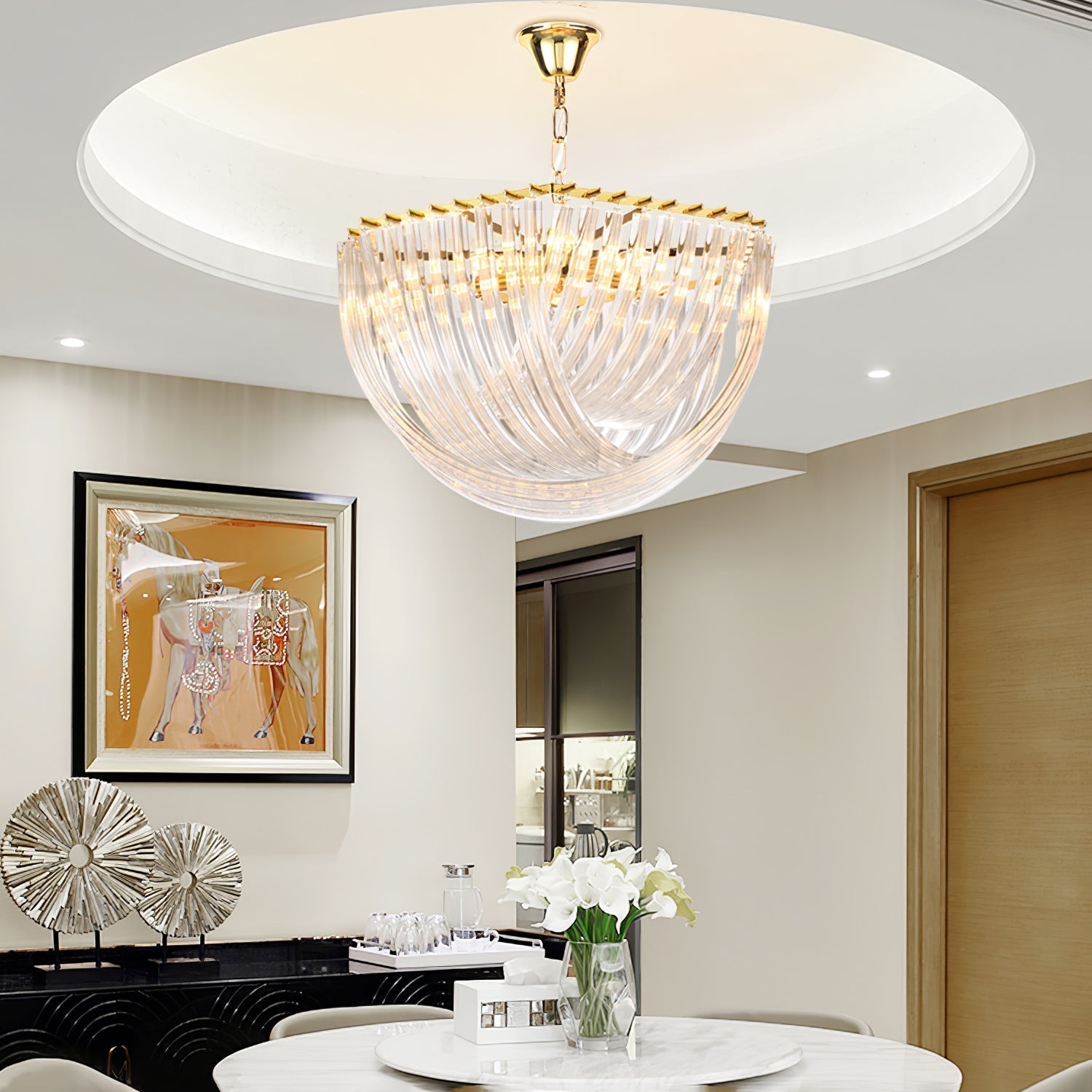 Aurora Chandelier Clear Curved Tiered - Blowlighting