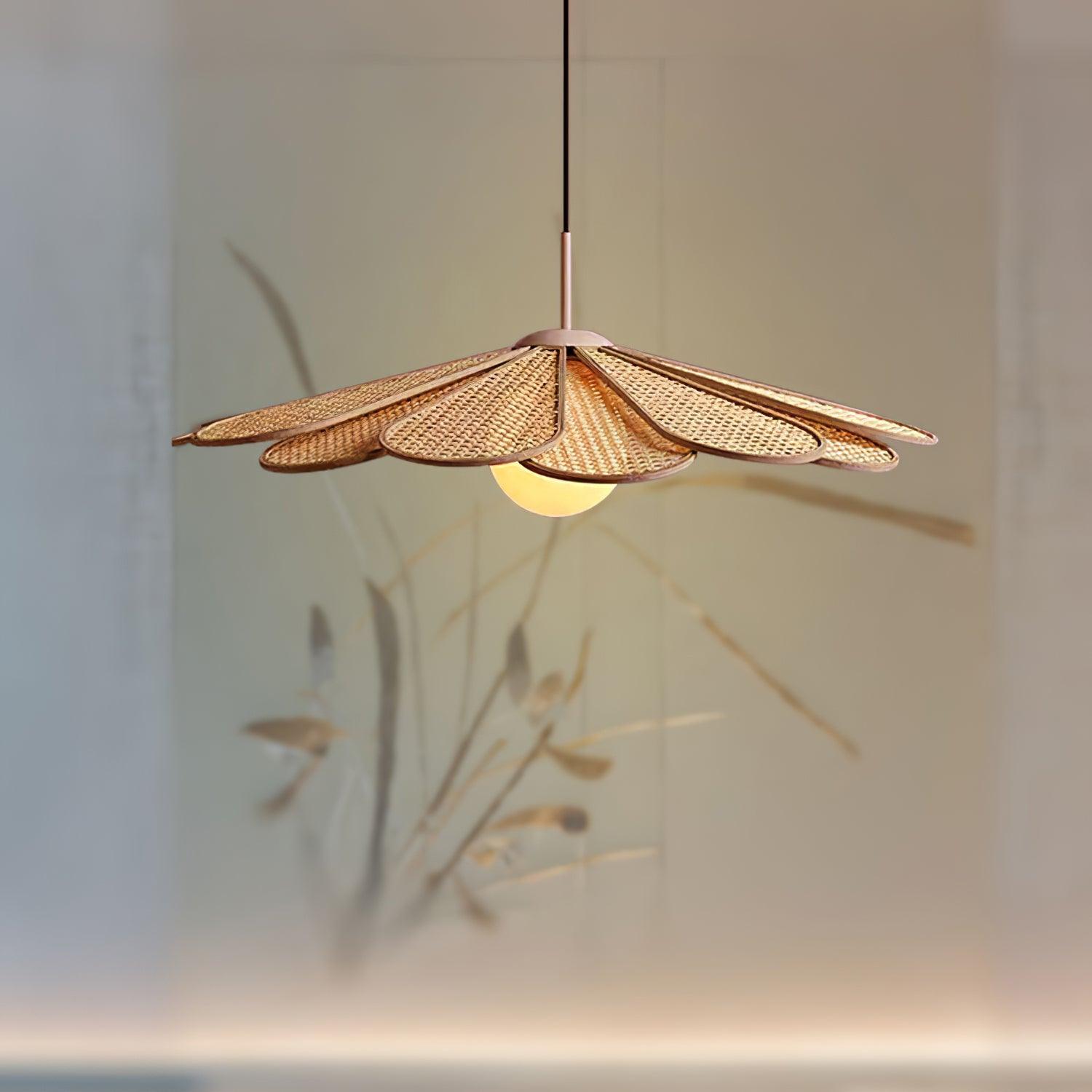 Pendelleuchte Rattan Blütenblatt Metallrahmen-Letslighting