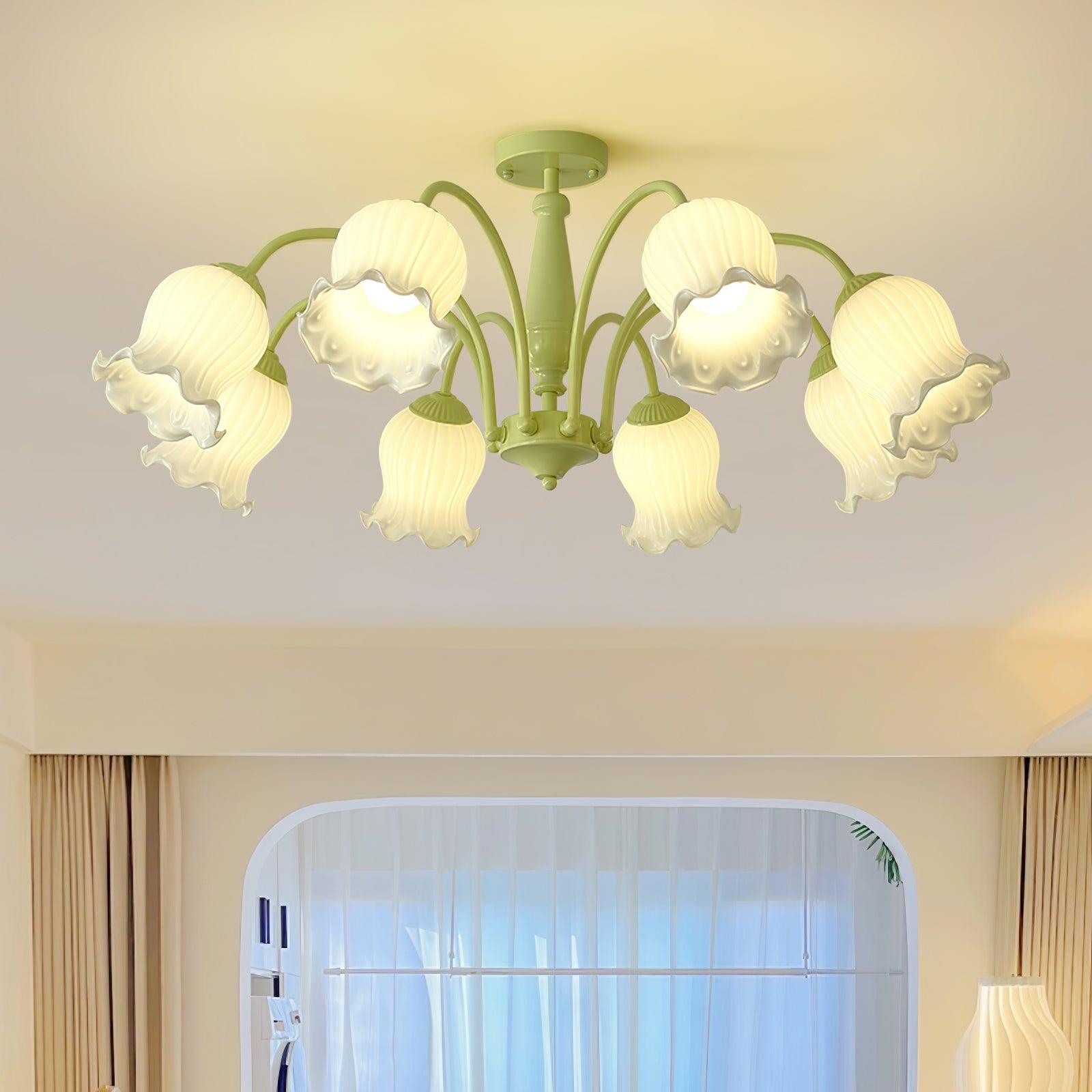 Lustra Trompeten-Kronleuchter mit floralen pastellfarbenen Glasblüten-Letslighting