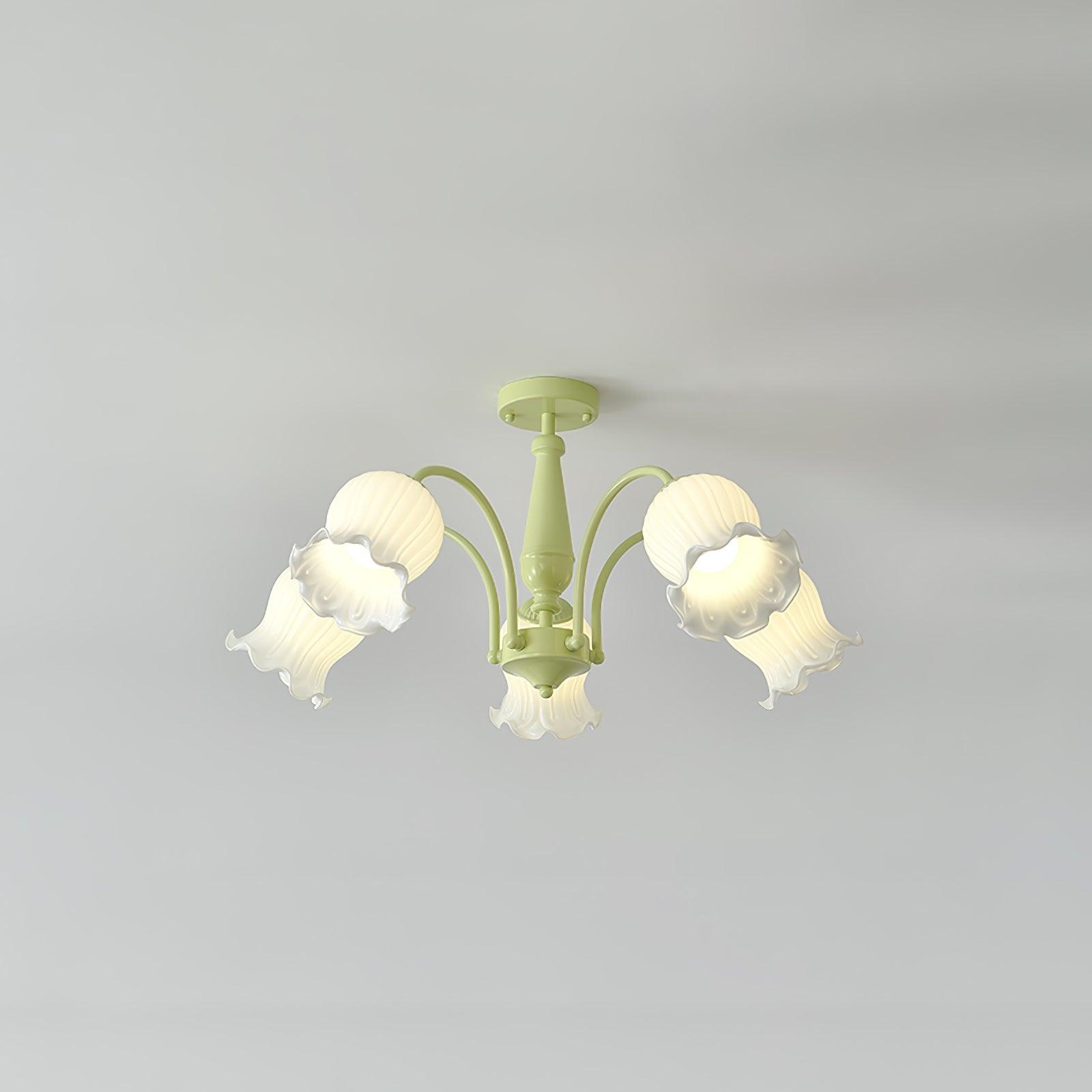 Lustra Trompeten-Kronleuchter mit floralen pastellfarbenen Glasblüten-Letslighting