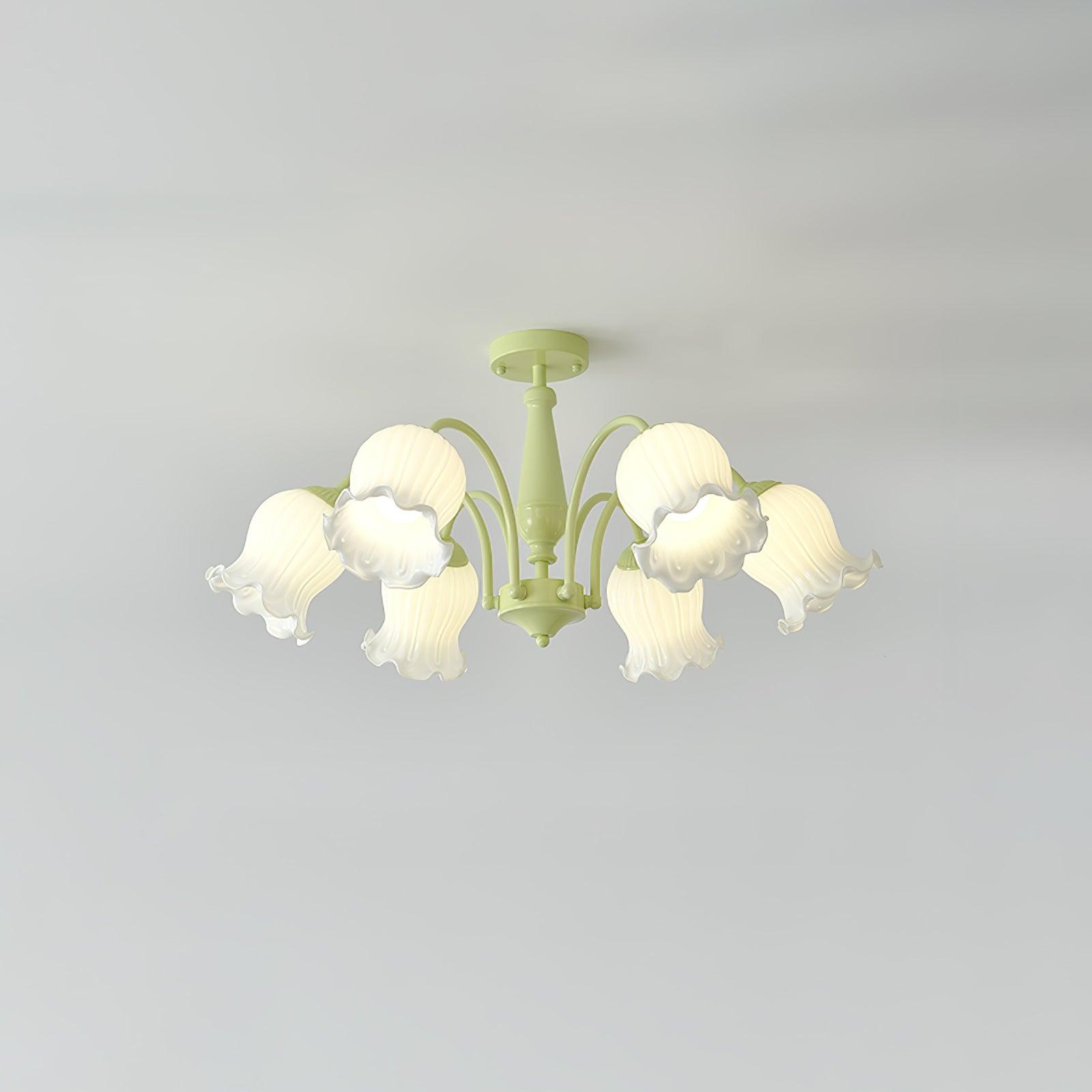 Lustra Trompeten-Kronleuchter mit floralen pastellfarbenen Glasblüten-Letslighting