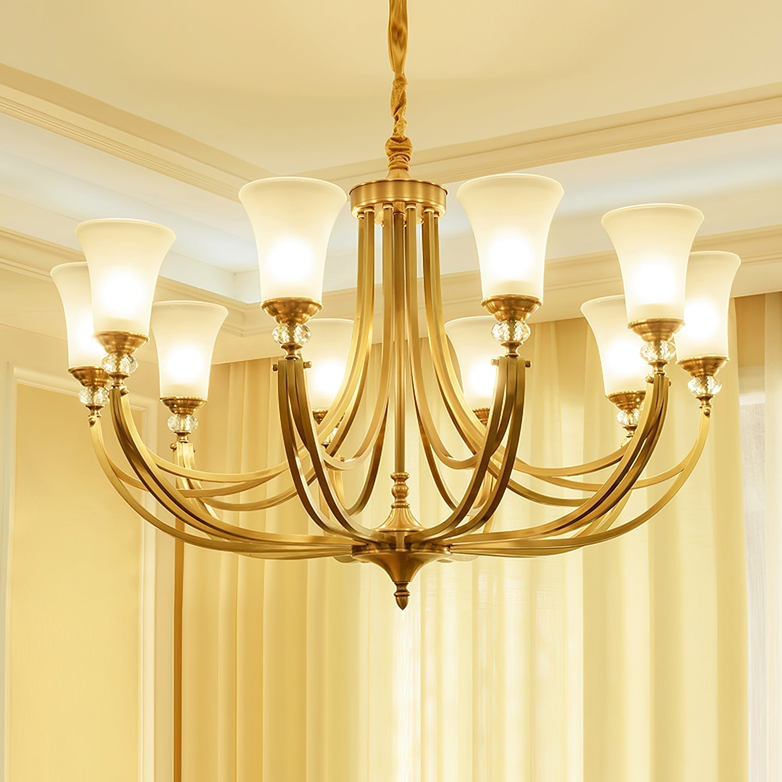 Ordoran Industrieller Vintage Kronleuchter aus Messing und Glas-Letslighting