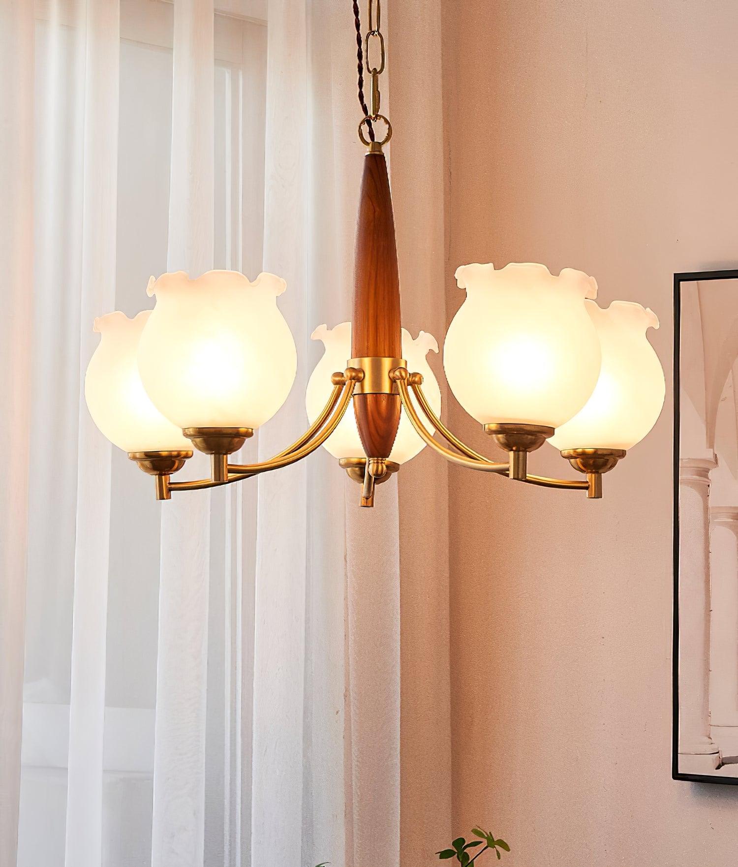 Lustra Kronleuchter Glas Holz Messing Vintage-Letslighting