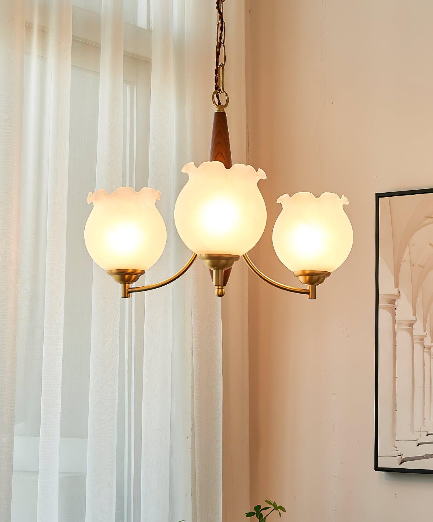 Lustra Kronleuchter Glas Holz Messing Vintage-Letslighting