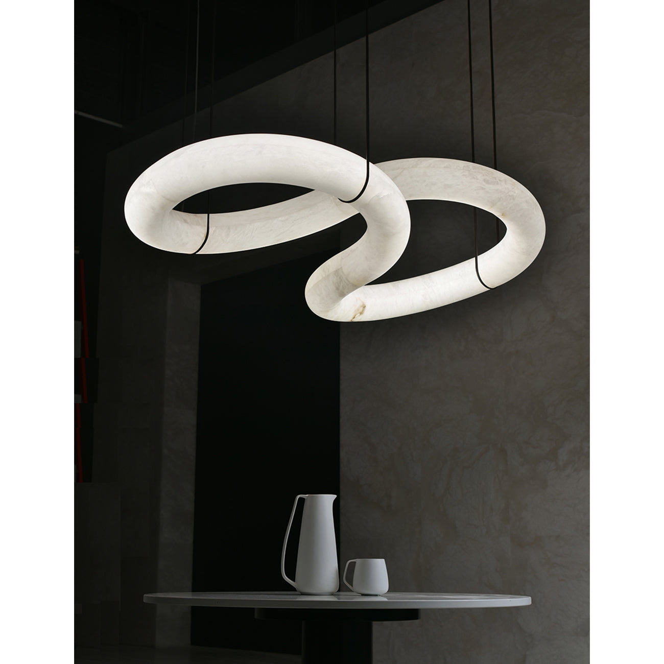 Syrinan Modern Minimalist Luxe Ring Leather Alabaster Chandelier - Letslighting