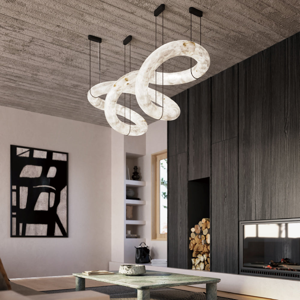 Syrinan Modern Minimalist Luxe Ring Leather Alabaster Chandelier - Letslighting
