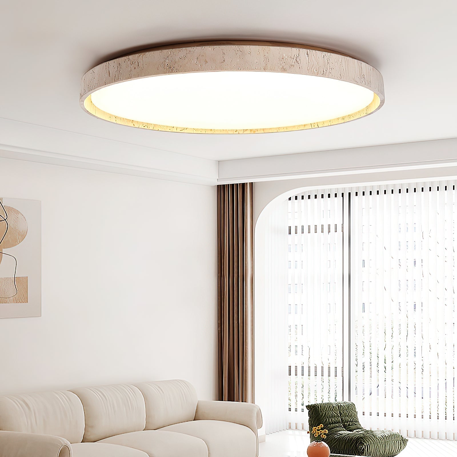 Symiror Modern Minimalist Round Travertine Ceiling Lamp - Letslighting