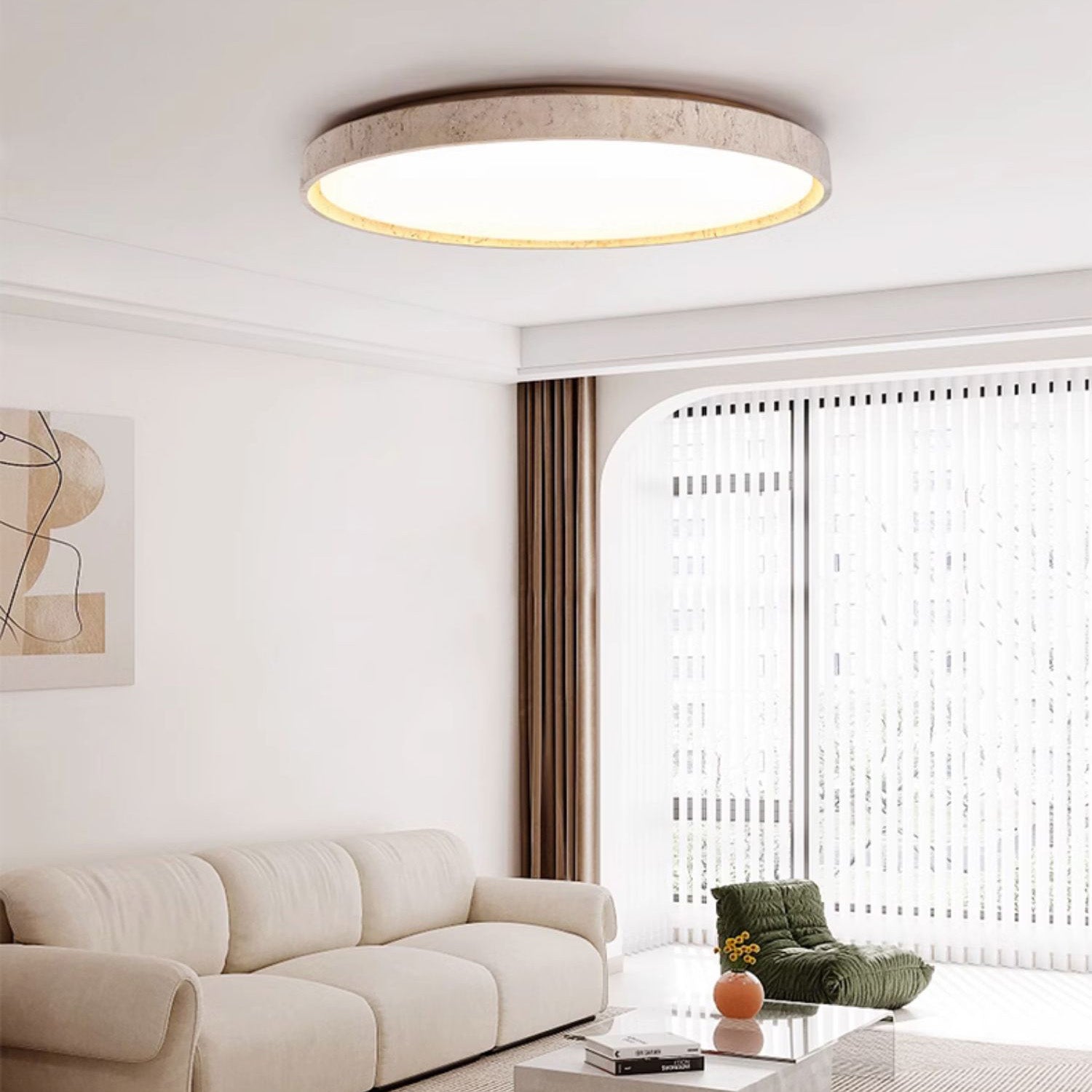 Symiror Modern Minimalist Round Travertine Ceiling Lamp - Letslighting