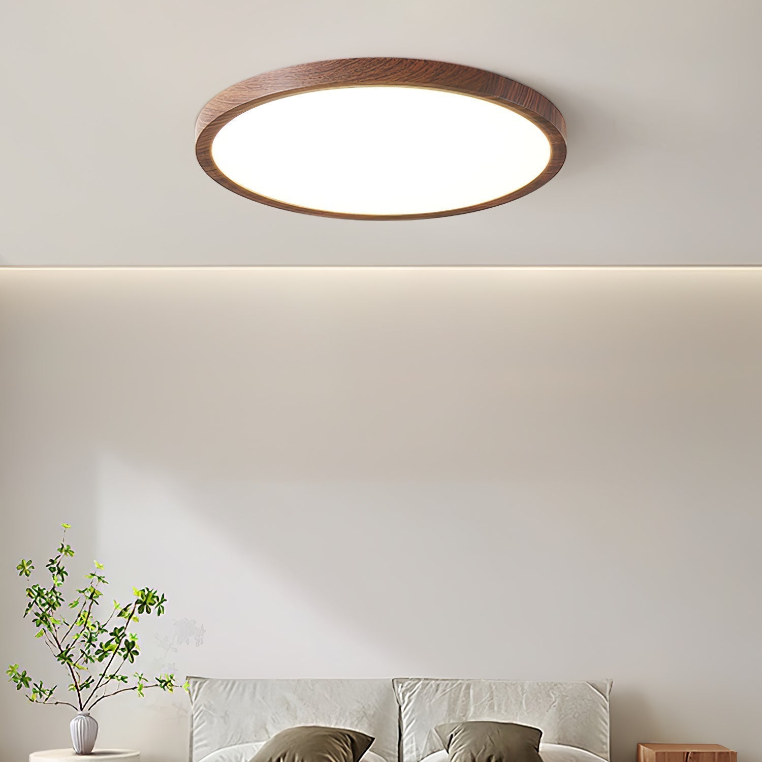 Solara Deckenleuchte Dünn Rund Walnuss Minimalistisch-Letslighting