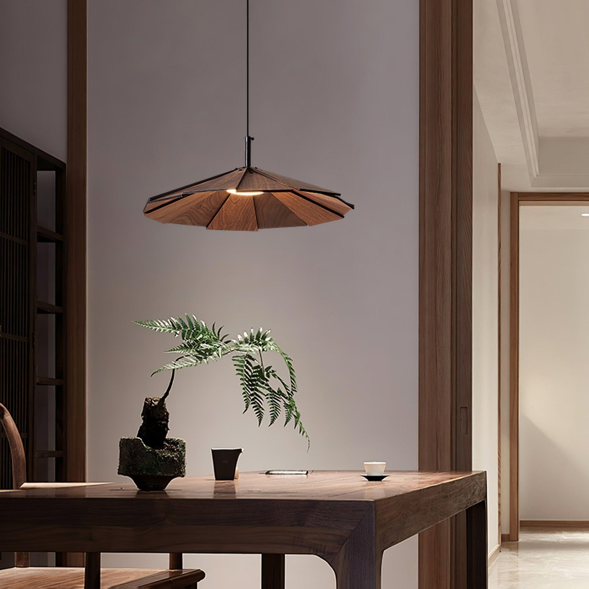 Woodura Schirm Holz Pendelleuchte-Letslighting