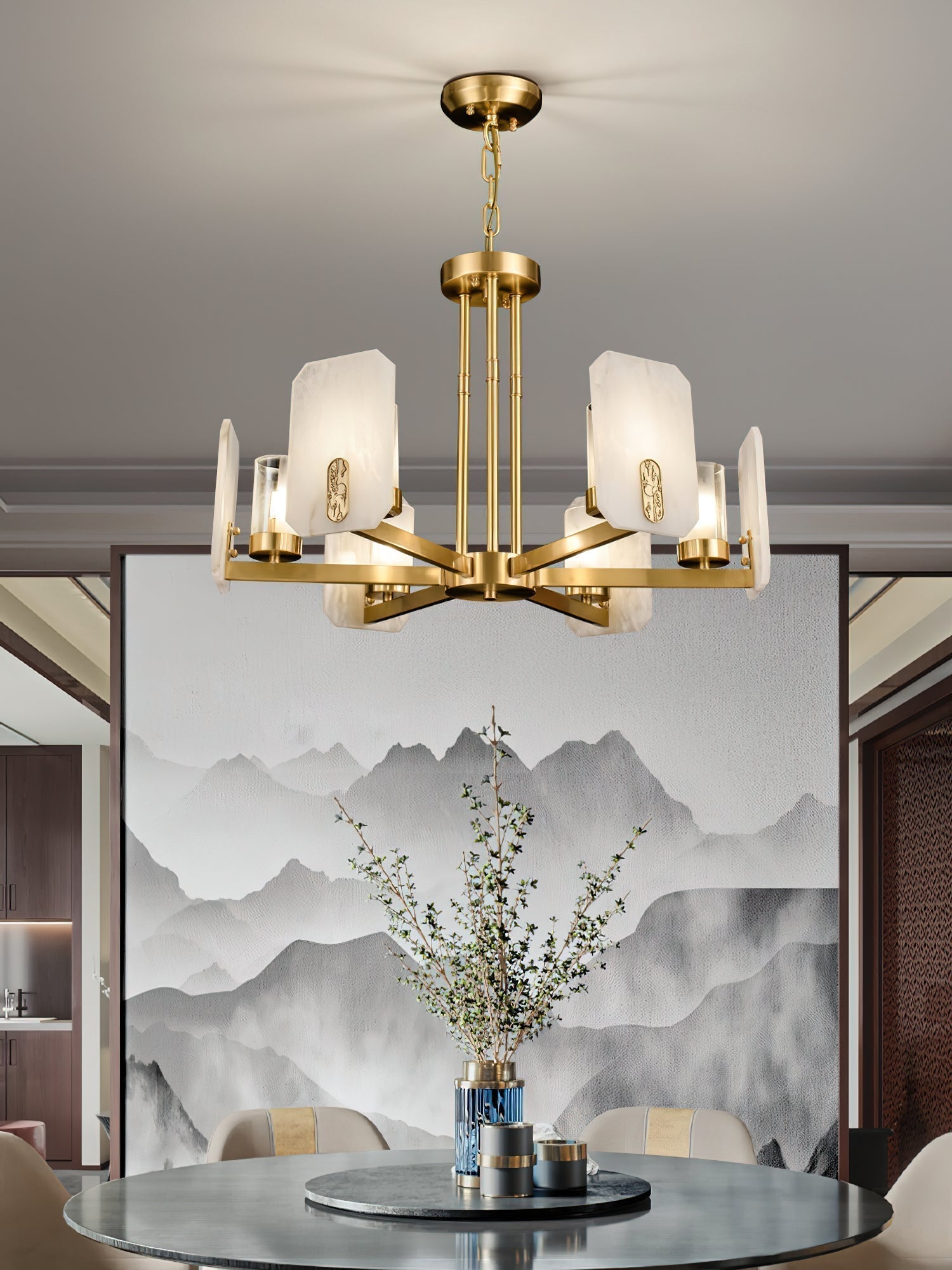 Aursorion Postmodern Luxury Brass Alabaster Chandelier - Letslighting