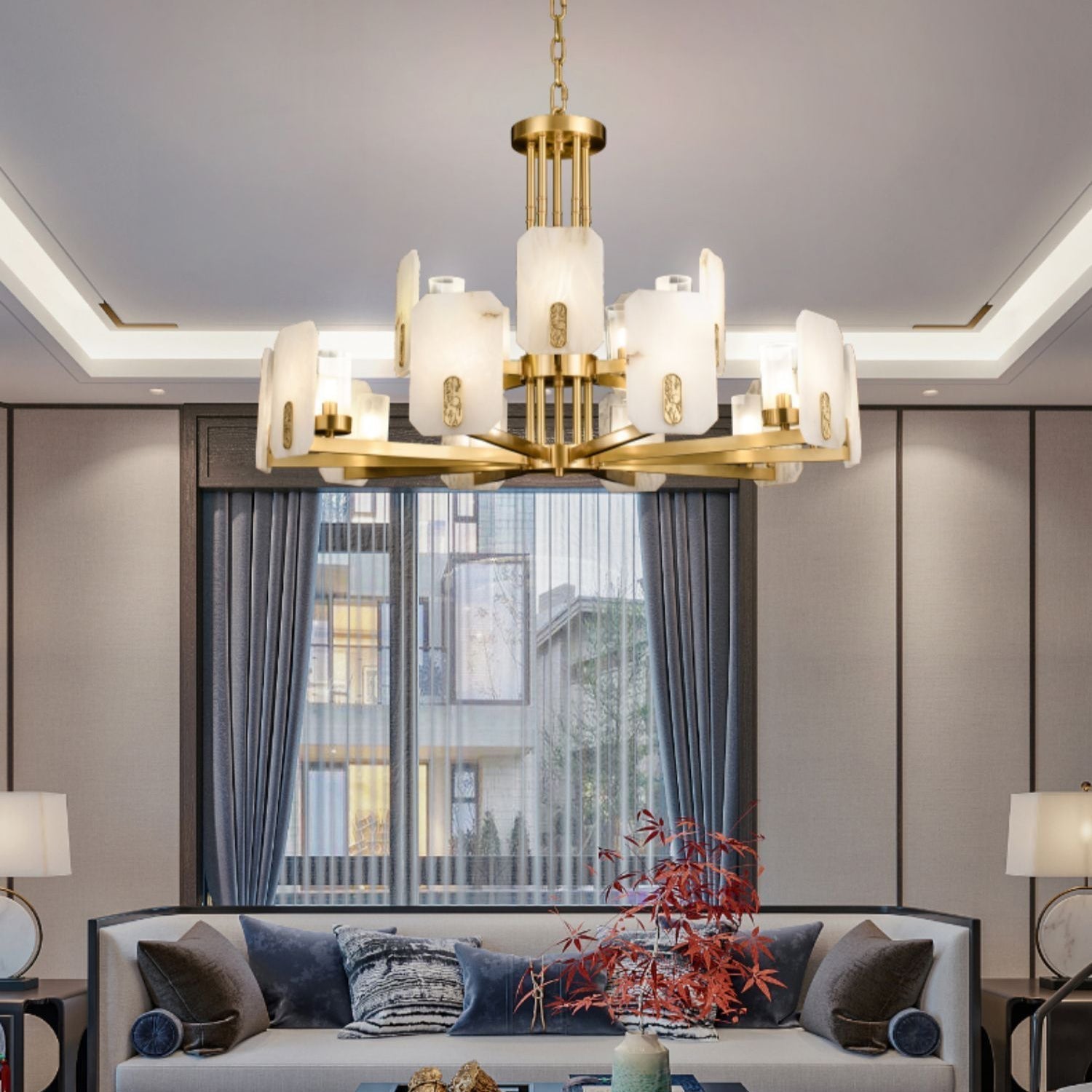 Aursorion Postmodern Luxury Brass Alabaster Chandelier - Letslighting