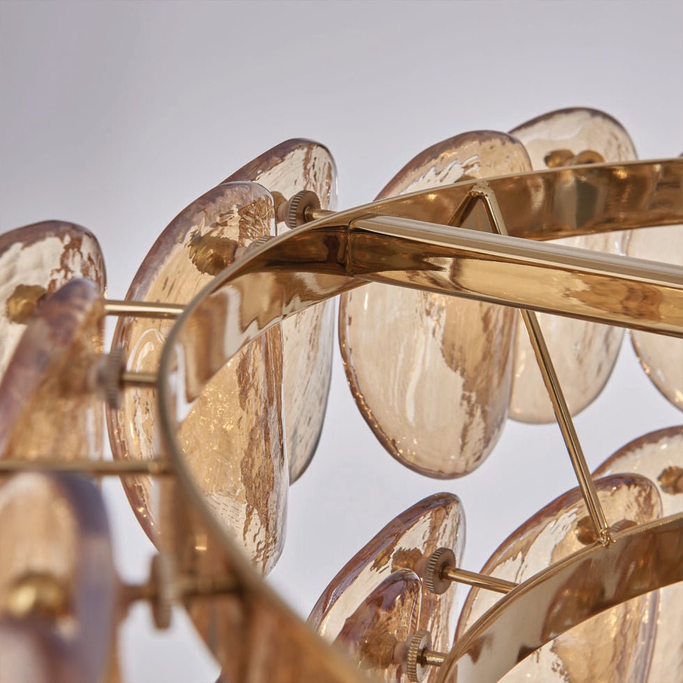 Aurora Chandelier Amber Glass Disc Fish Scale Brass - Neutralighting