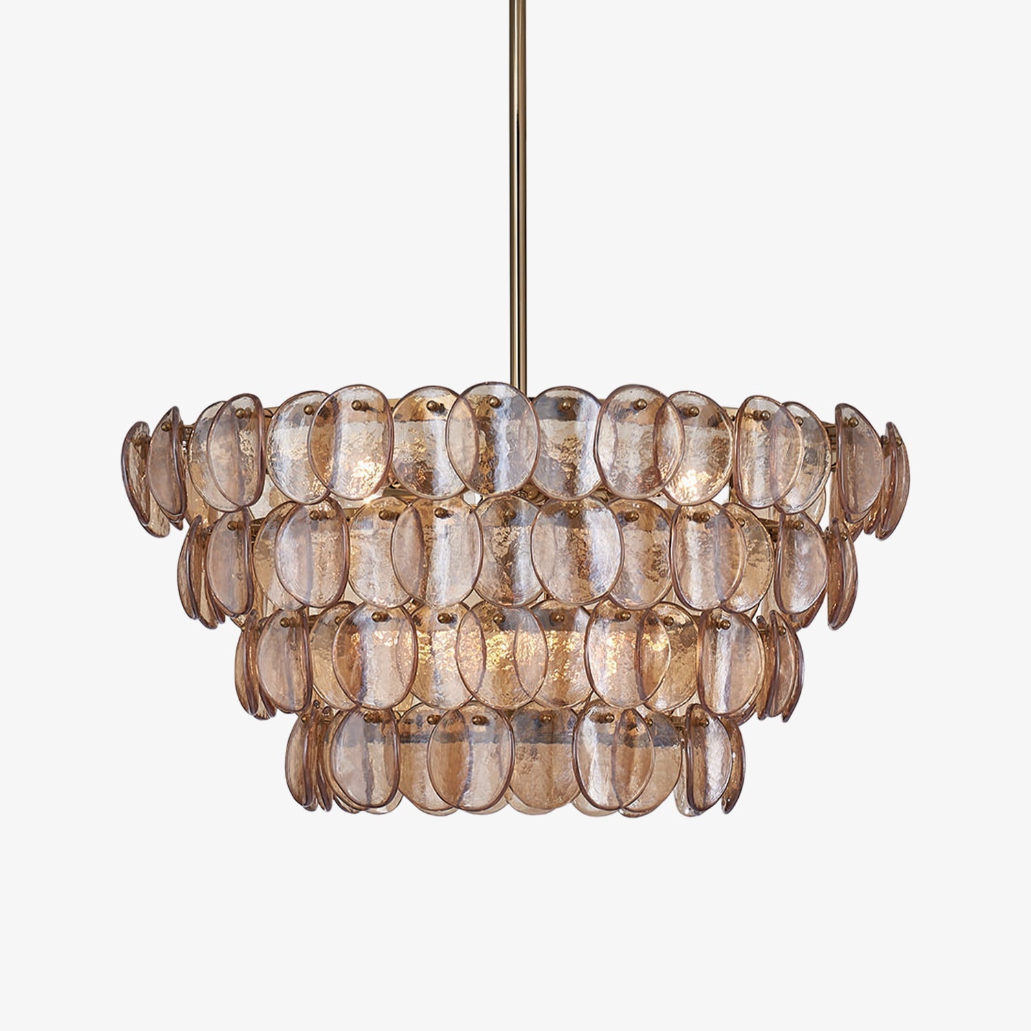 Aurora Chandelier Amber Glass Disc Fish Scale Brass - Neutralighting