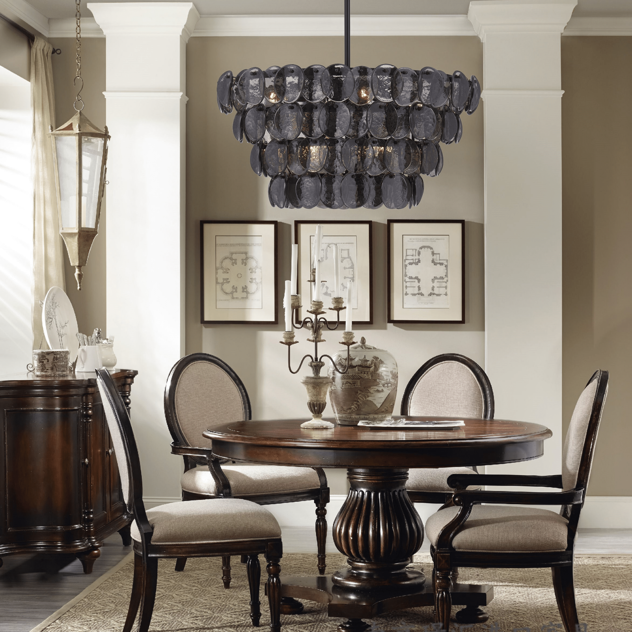 Aurora Chandelier Amber Glass Disc Fish Scale Brass - Neutralighting