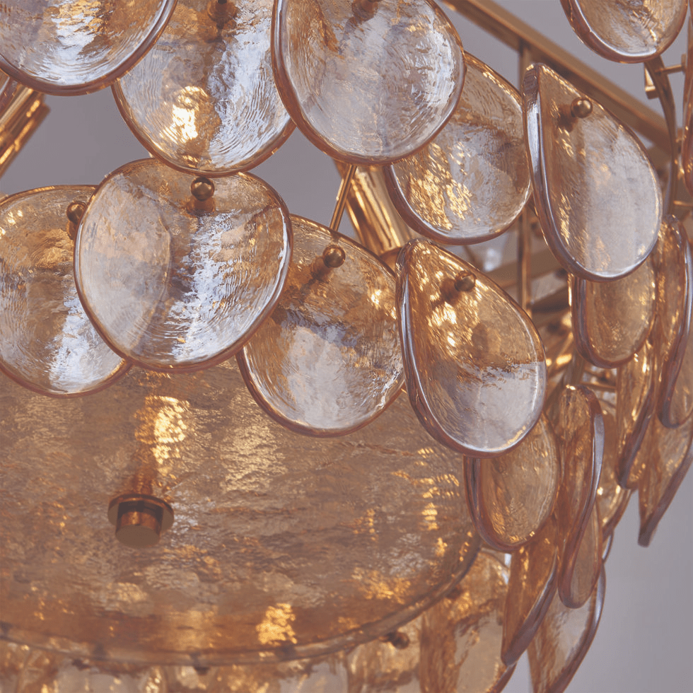 Aurora Chandelier Large Amber Glass Disc Fish Scale Brass - Neutralighting