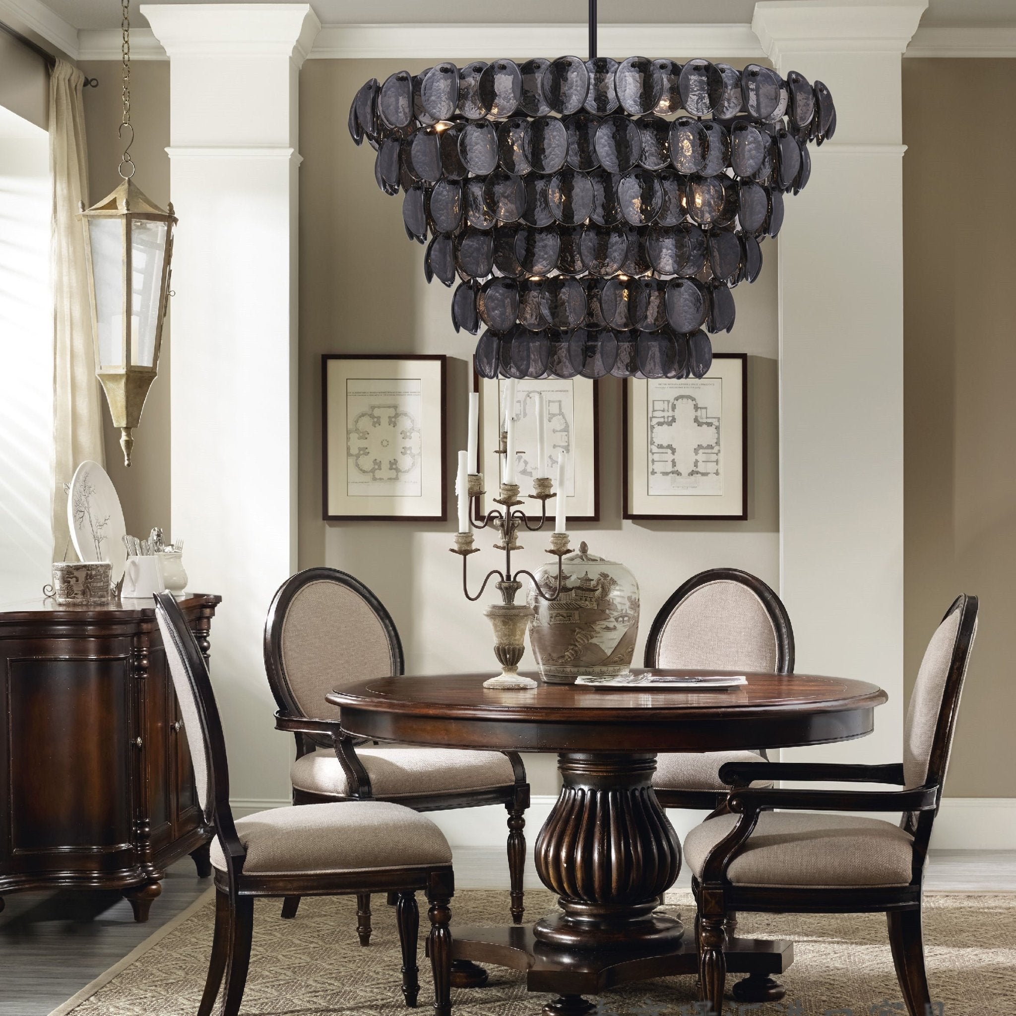 Aurora Chandelier Large Amber Glass Disc Fish Scale Brass - Neutralighting