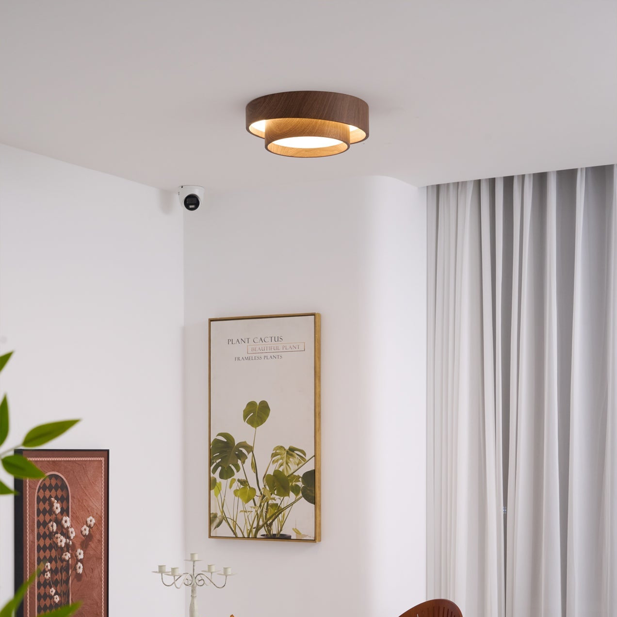 Wavin Deckenleuchte mit Doppelring in Nussbaumfarbe