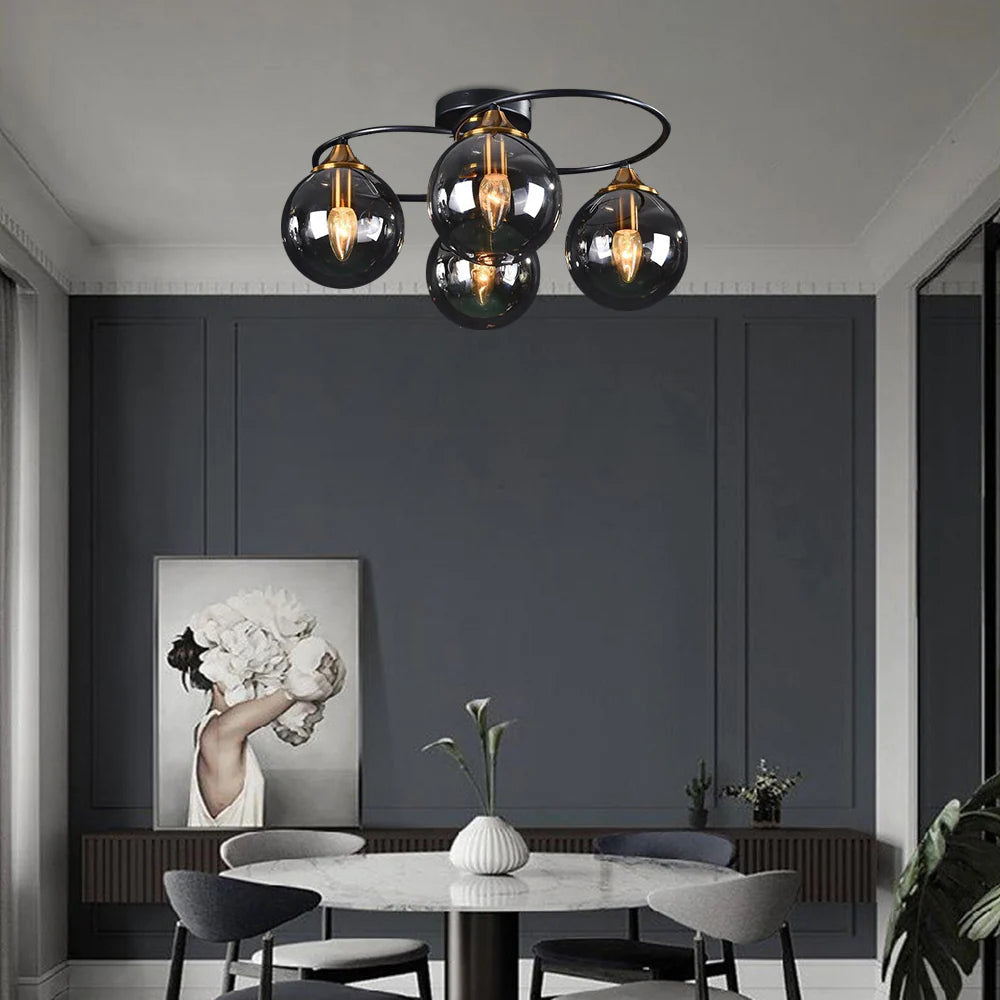 Valentina Denkenleuchte Nodic LED  Kugel Schwarz Ess/Wohnzimmer Glas