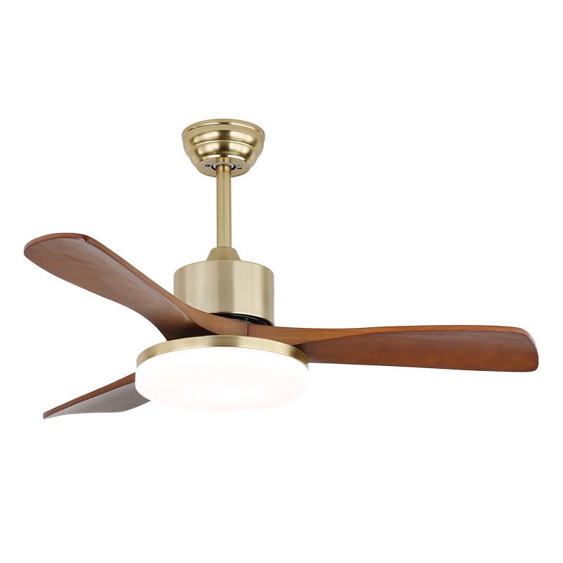 Elara Moderner Deckenventilator mit Licht aus Messing und Holz