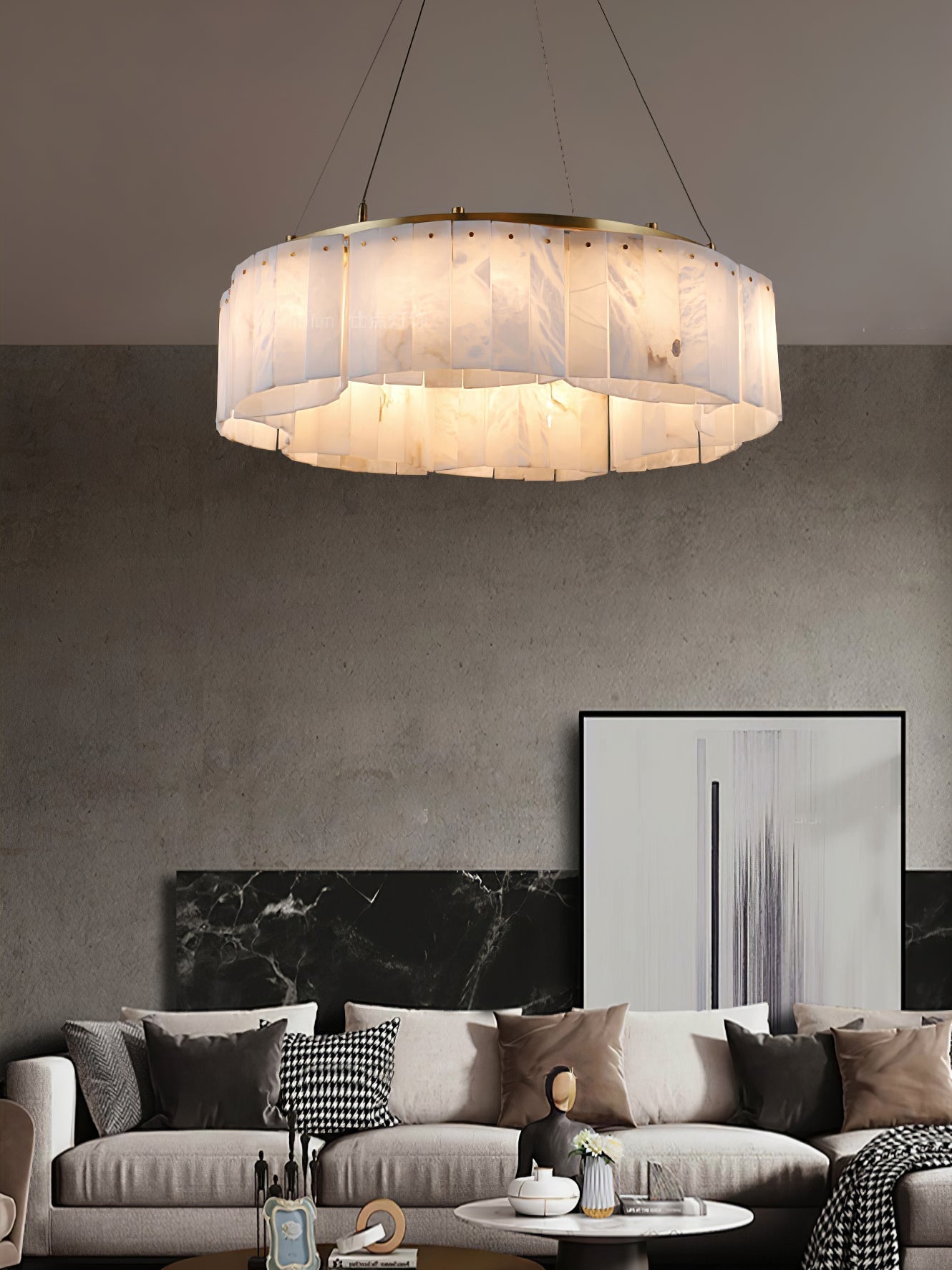 Ilveliel Double Tier Alabaster Pendant Light Chandelier - Neutralighting