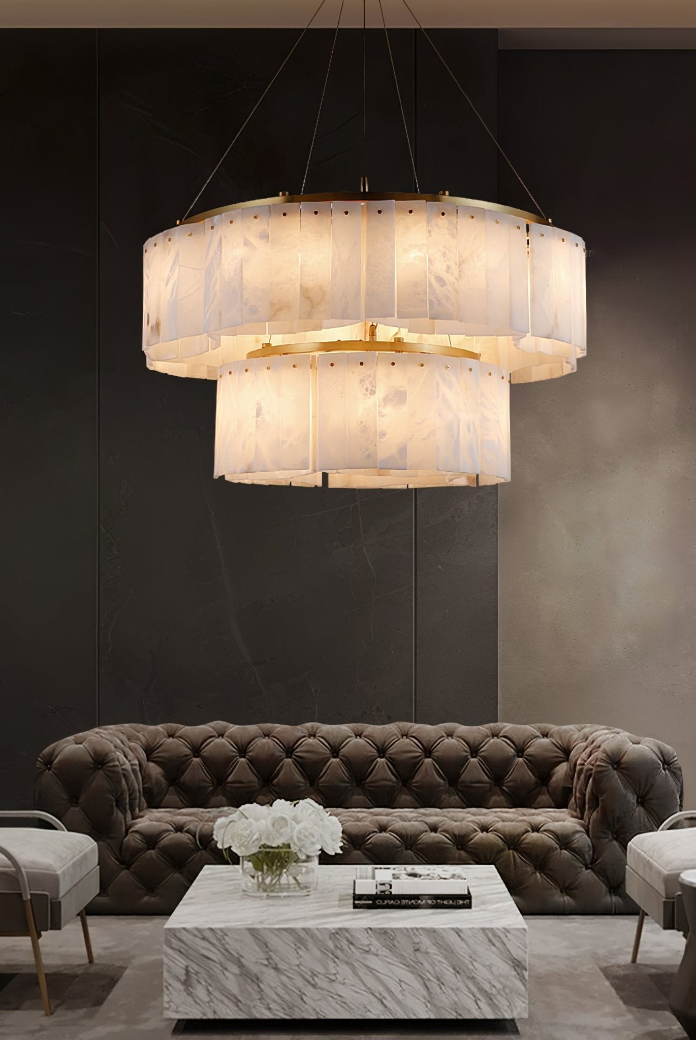Ilveliel Double Tier Alabaster Pendant Light Chandelier - Neutralighting