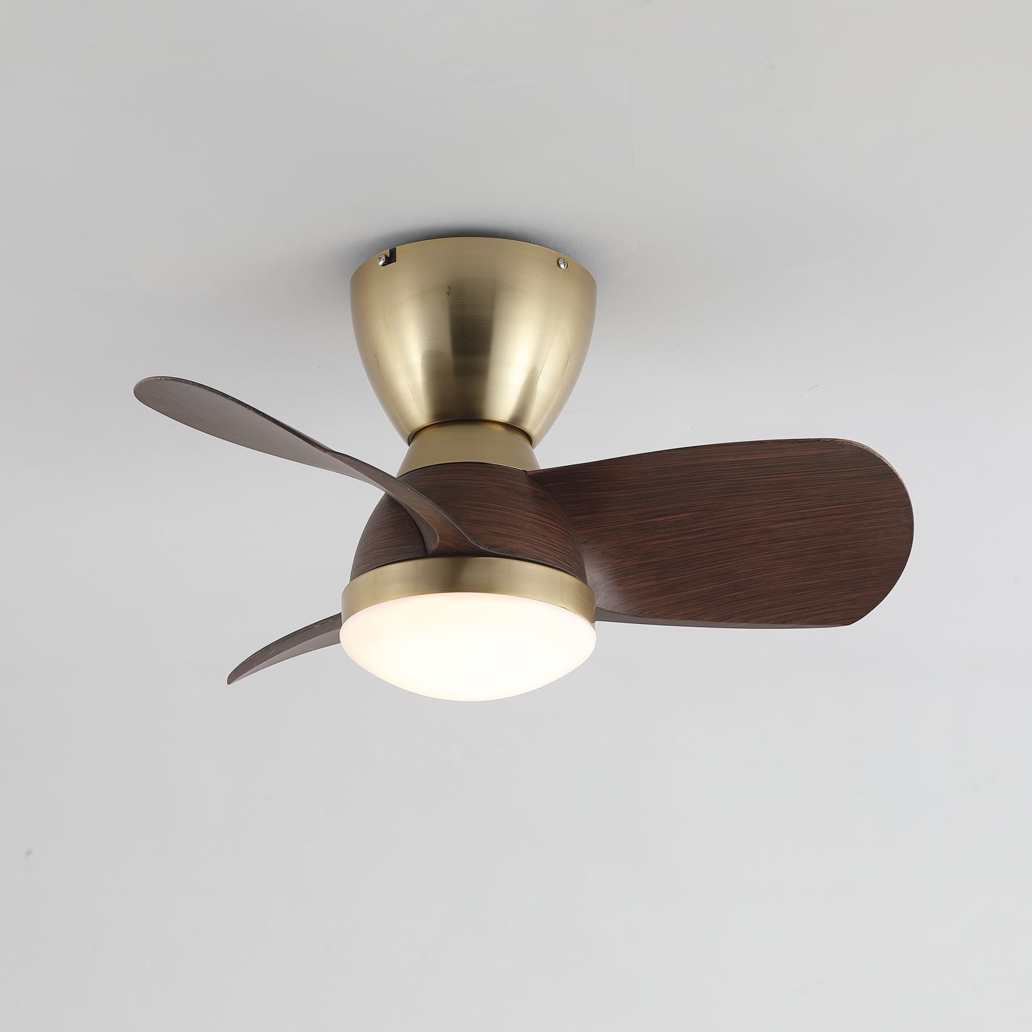 Elora Minimalistische Deckenventilatorleuchte aus Messing und Holz