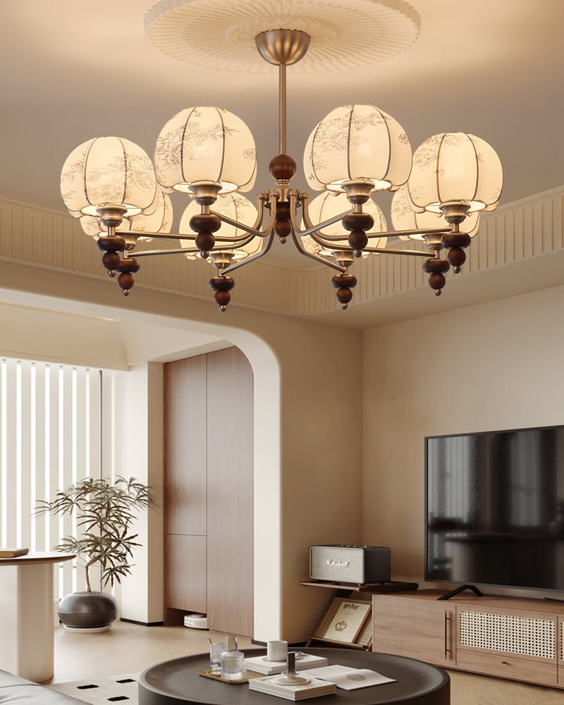 Comirisra Premium Traditionell Blütenblatt Stoff Holz Kronleuchter-Letslighting