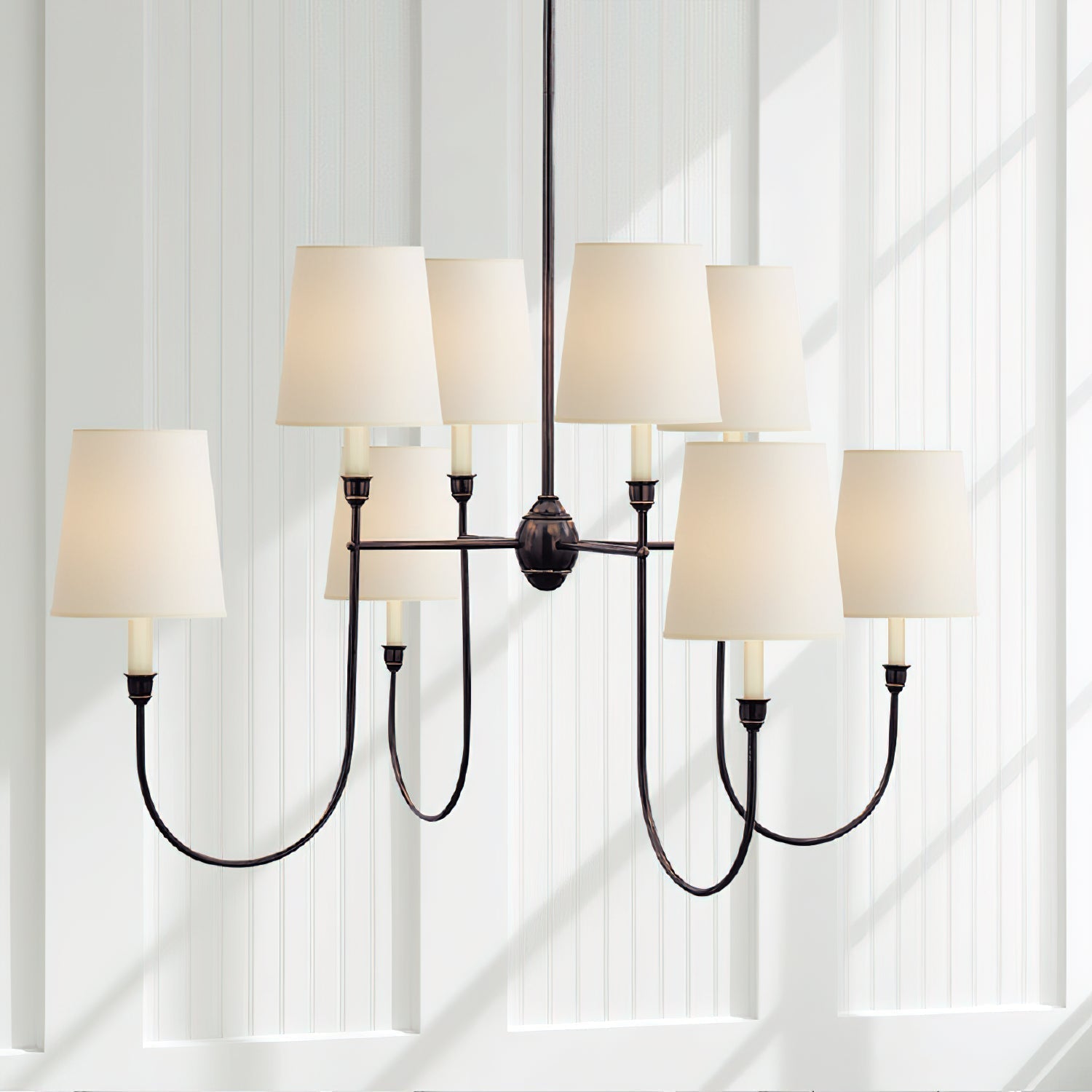 Nyshair Industrieller Vintage Kronleuchter aus Messing mit Stoffbezug-Letslighting