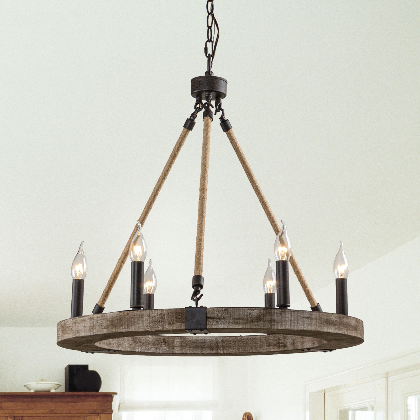 Mysilora Industrieller Vintage Kronleuchter aus Holz-Letslighting