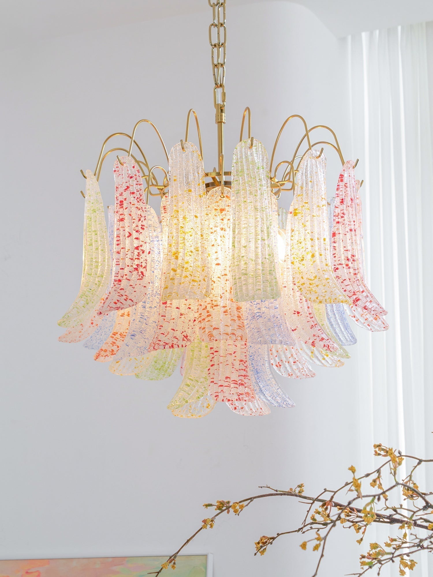 Chandelier Glass Petals Metal Frame Colorful Artistic Ambience - Letslighting