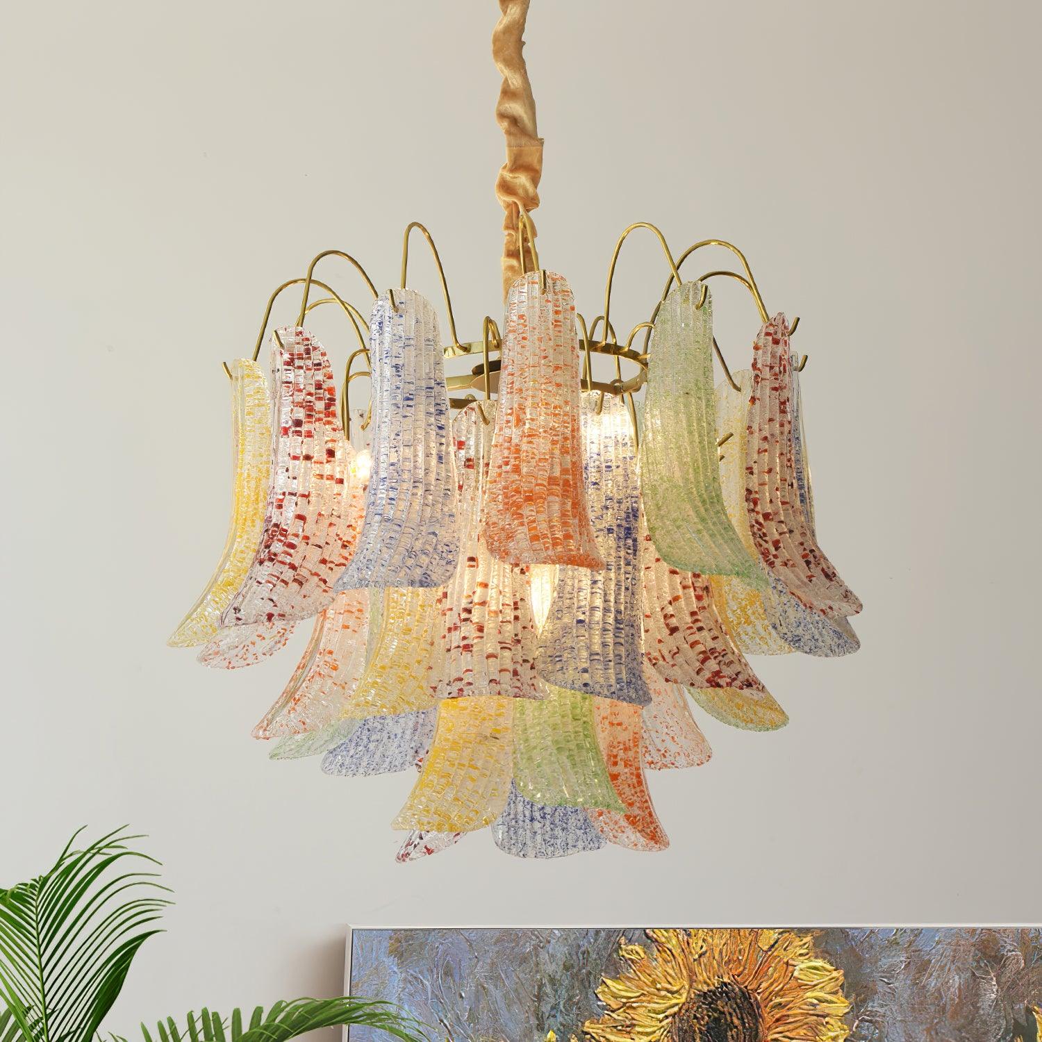 Chandelier Glass Petals Metal Frame Colorful Artistic Ambience - Letslighting