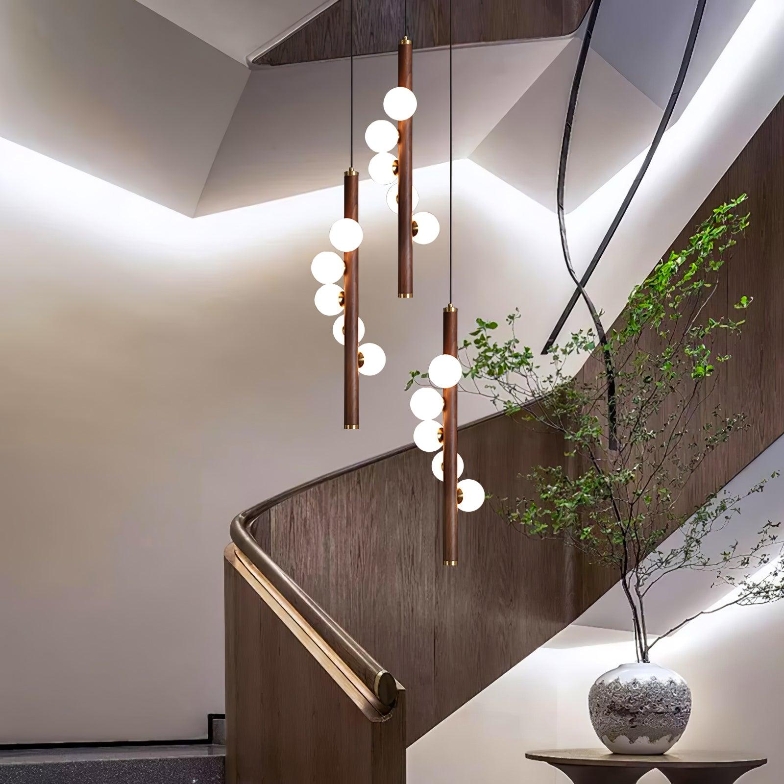 Lustra Pendelleuchte Holz Glas Linear-Letslighting