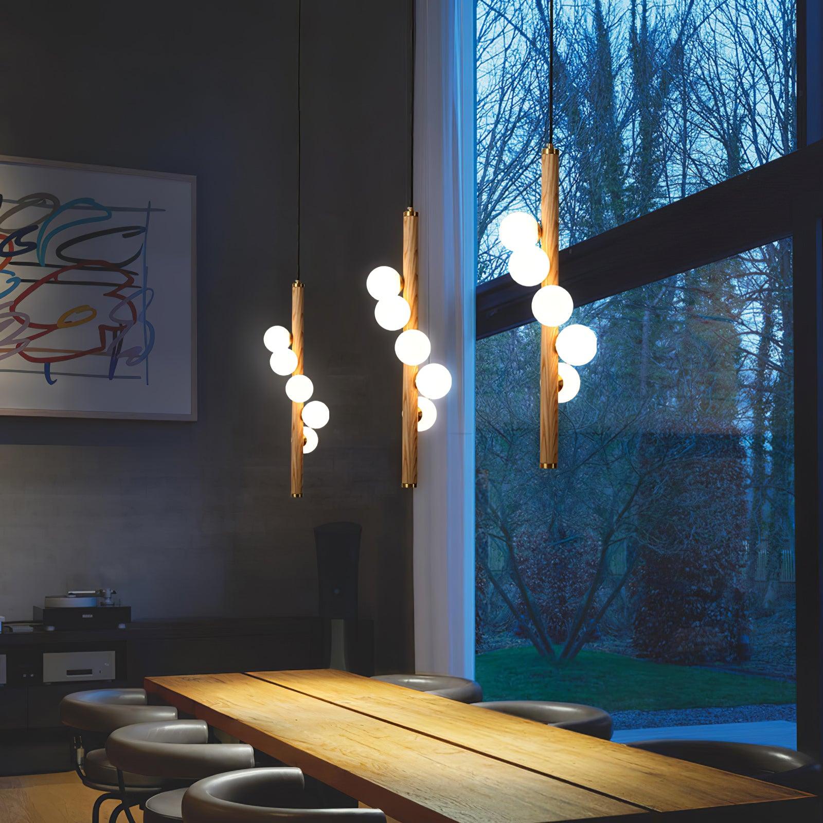 Lustra Pendelleuchte Holz Glas Linear-Letslighting