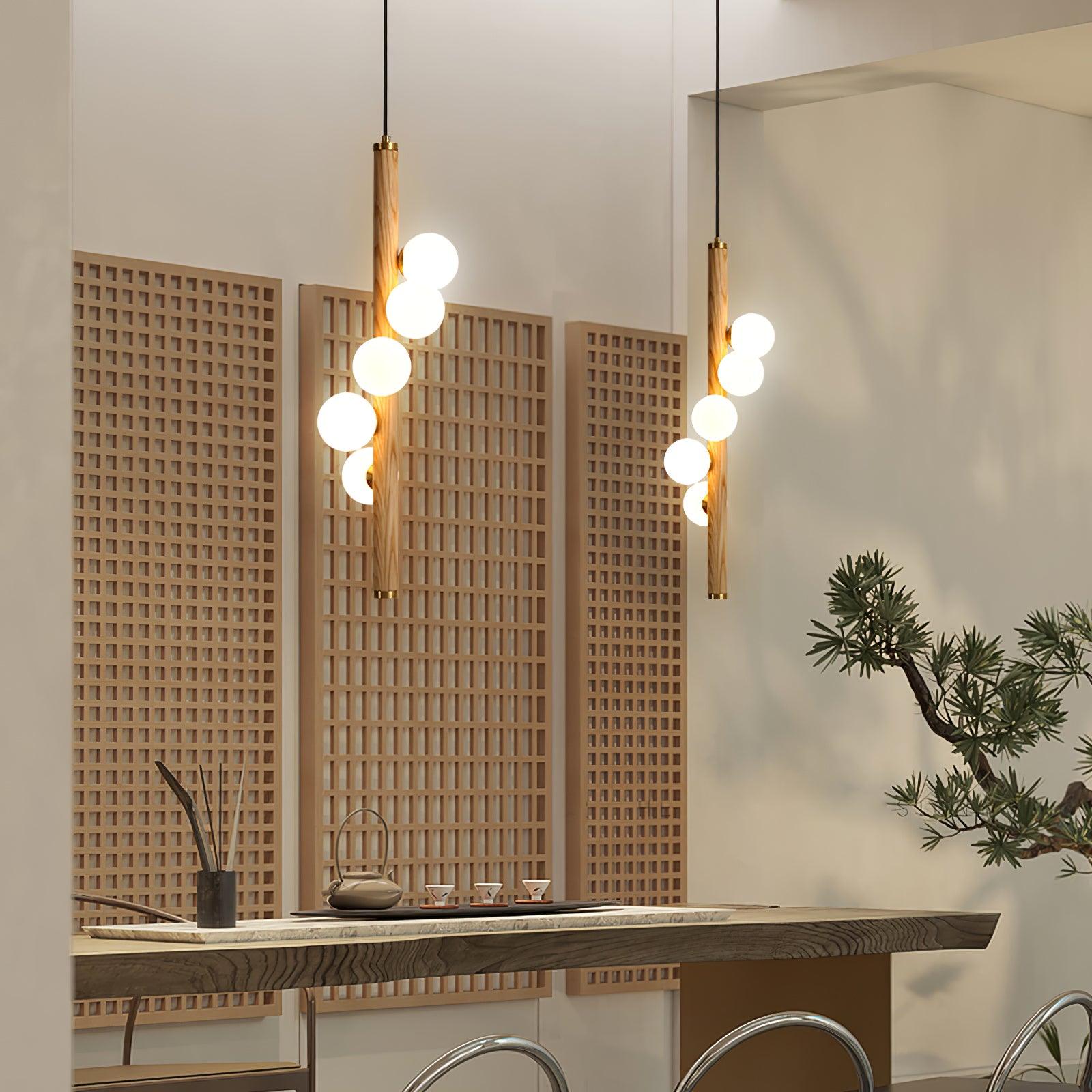 Lustra Pendelleuchte Holz Glas Linear-Letslighting