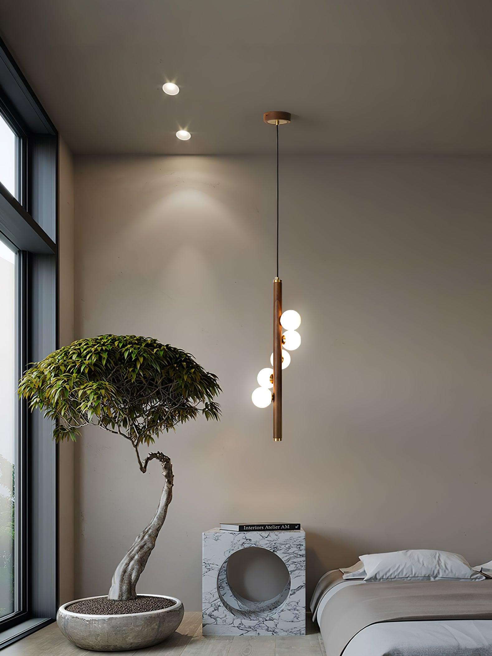 Lustra Pendelleuchte Holz Glas Linear-Letslighting