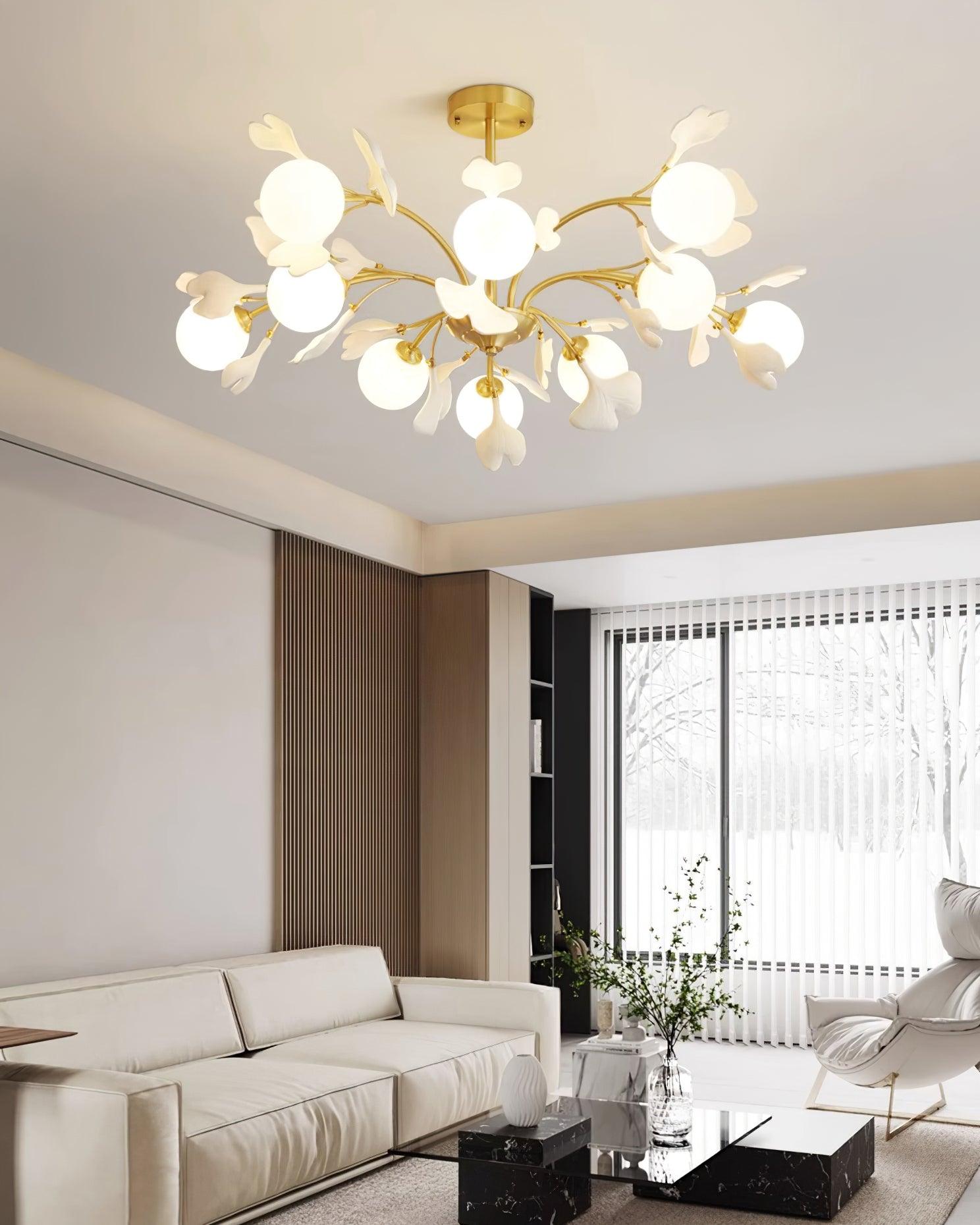 Ginkgo Leaf Chandelier with Frosted Glass Globes - Letslighting