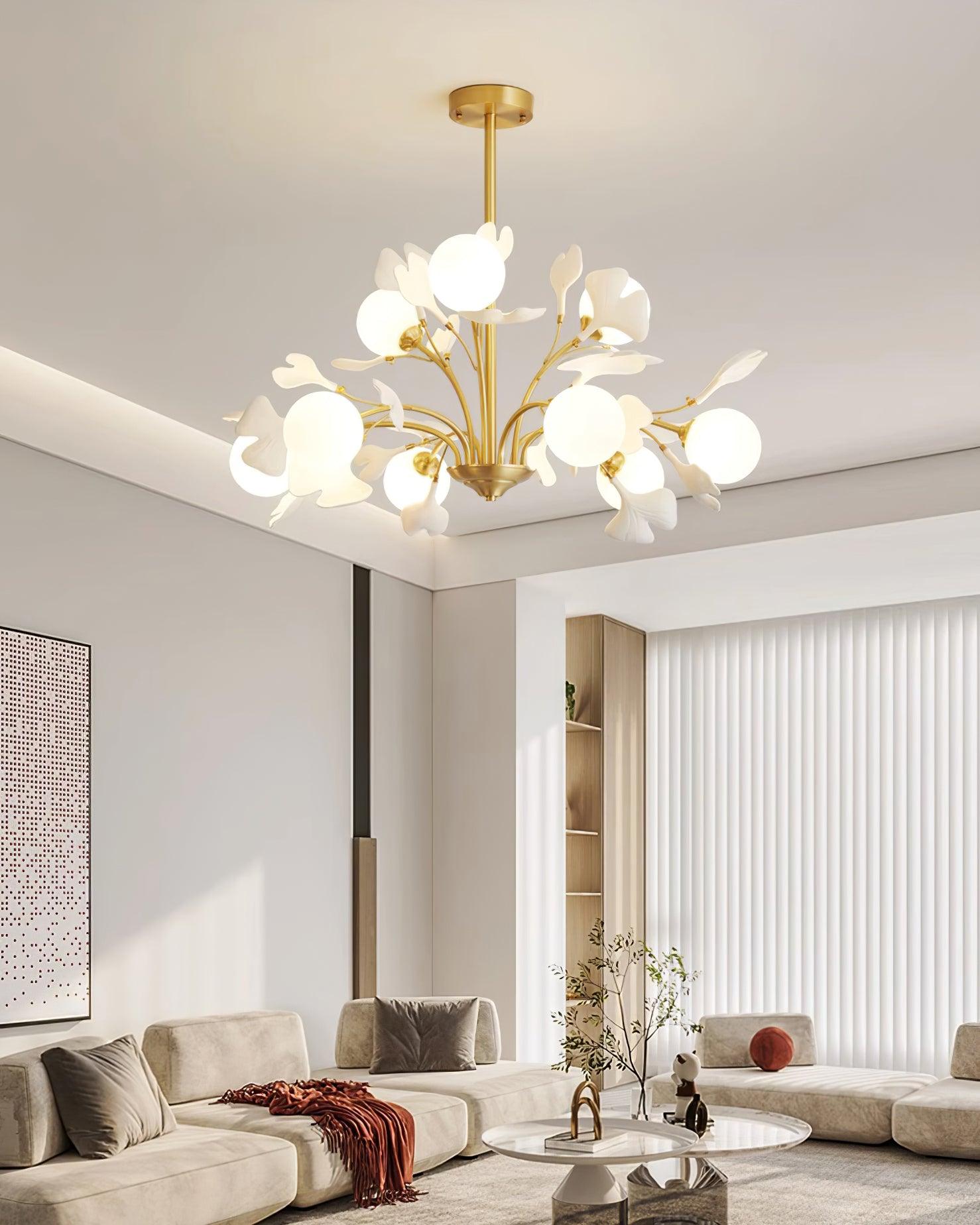 Ginkgo Leaf Chandelier with Frosted Glass Globes - Letslighting