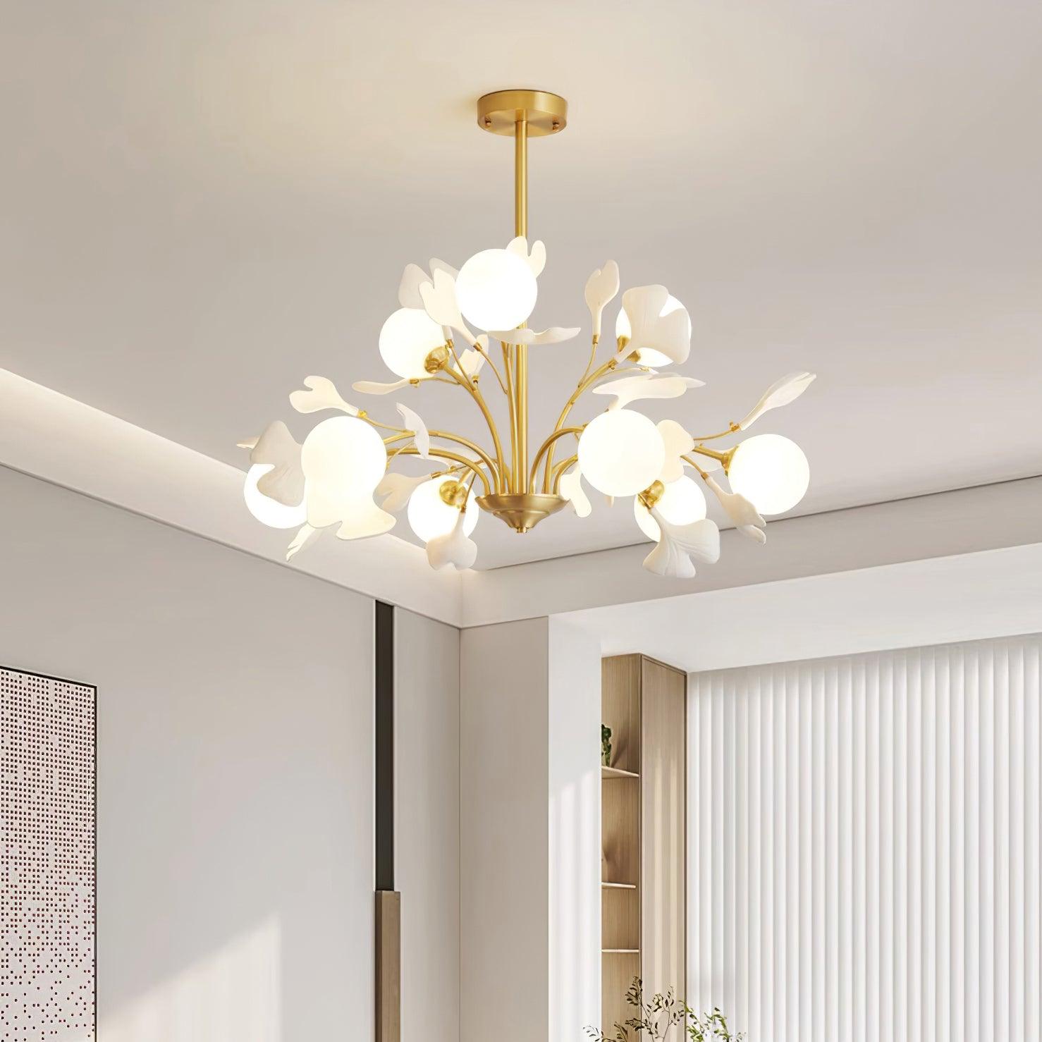 Ginkgo Leaf Chandelier with Frosted Glass Globes - Letslighting
