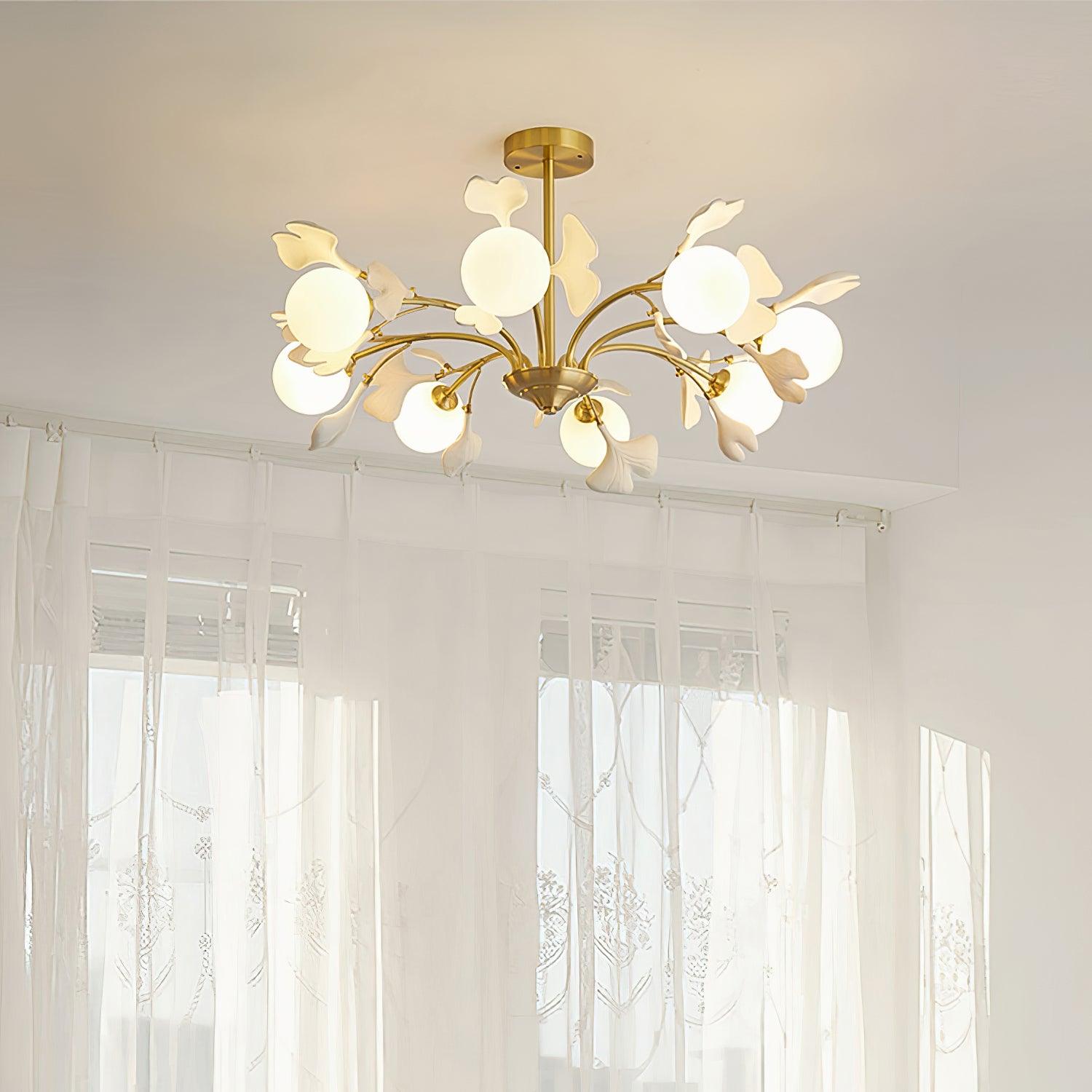 Ginkgo Leaf Chandelier with Frosted Glass Globes - Letslighting