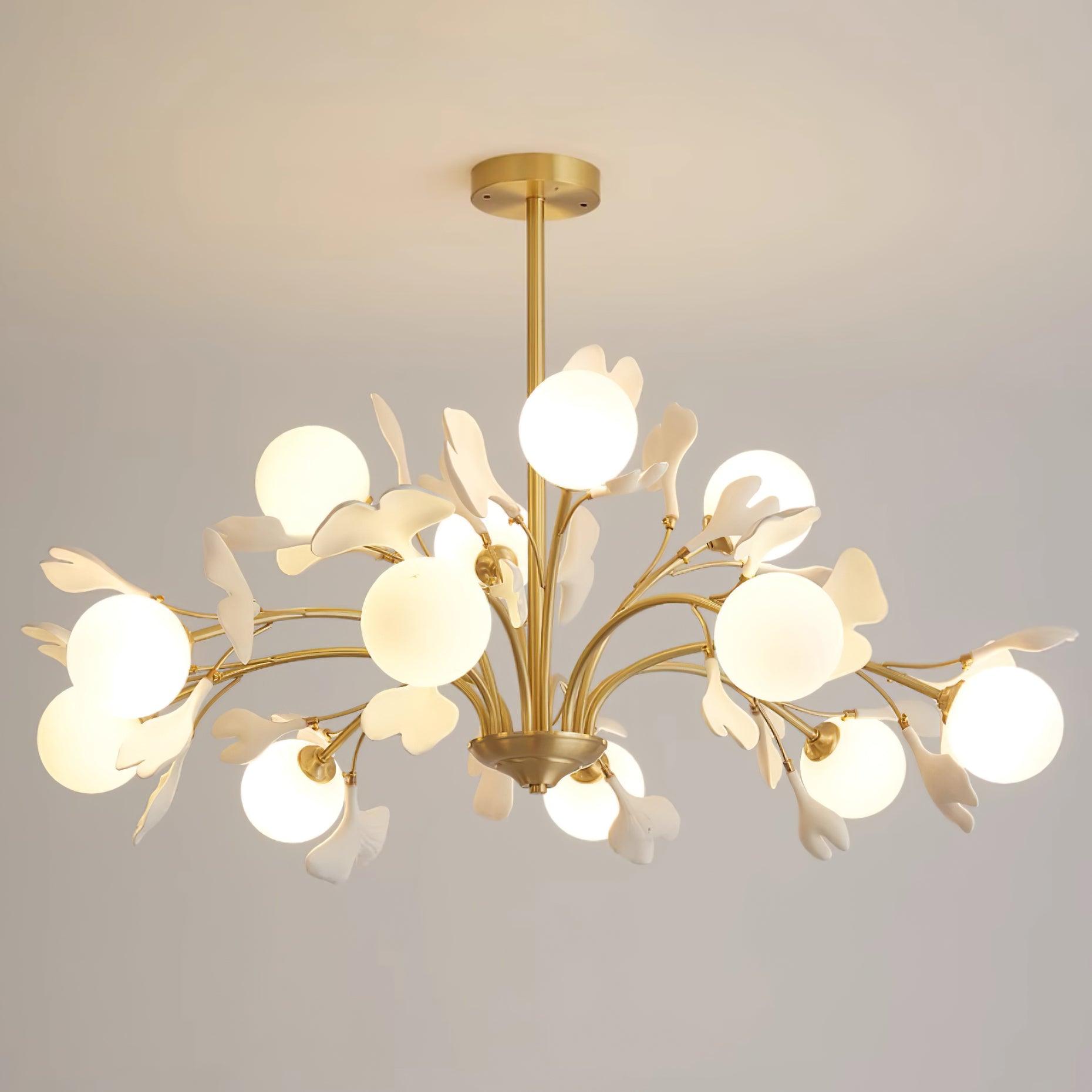 Ginkgo Leaf Chandelier with Frosted Glass Globes - Letslighting