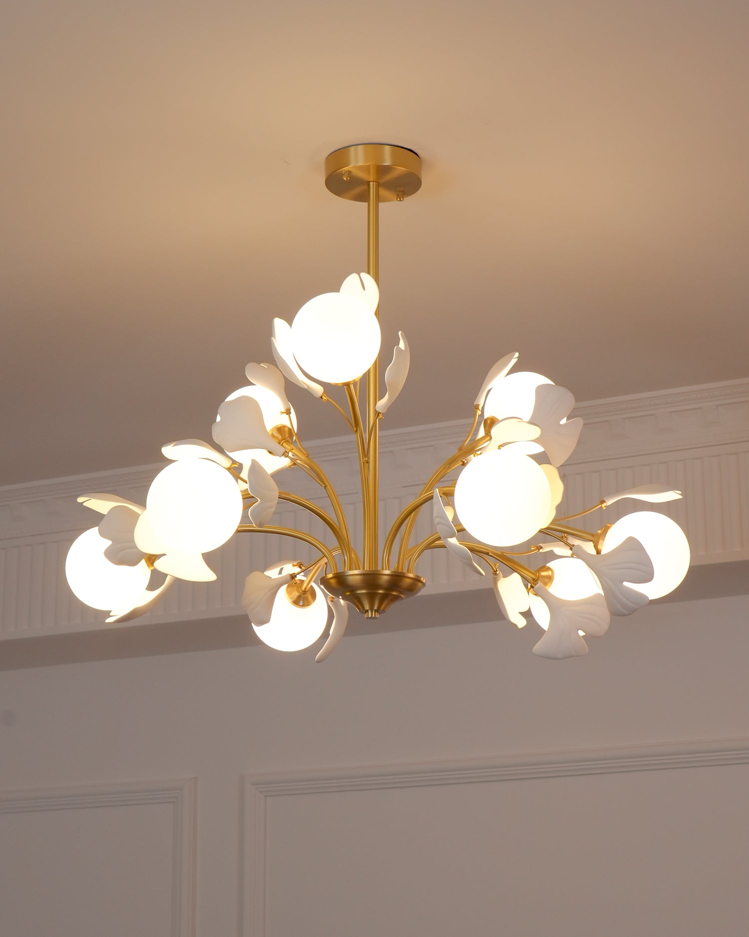 Ginkgo Leaf Chandelier with Frosted Glass Globes - Letslighting