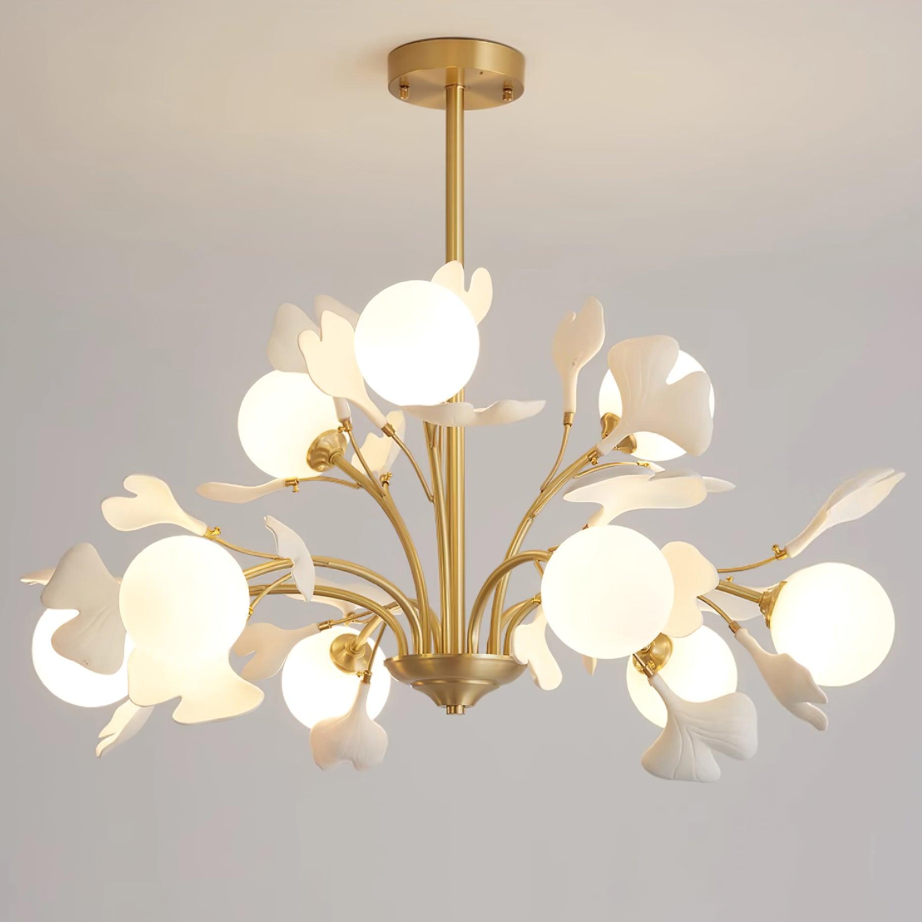 Ginkgo Leaf Chandelier with Frosted Glass Globes - Letslighting